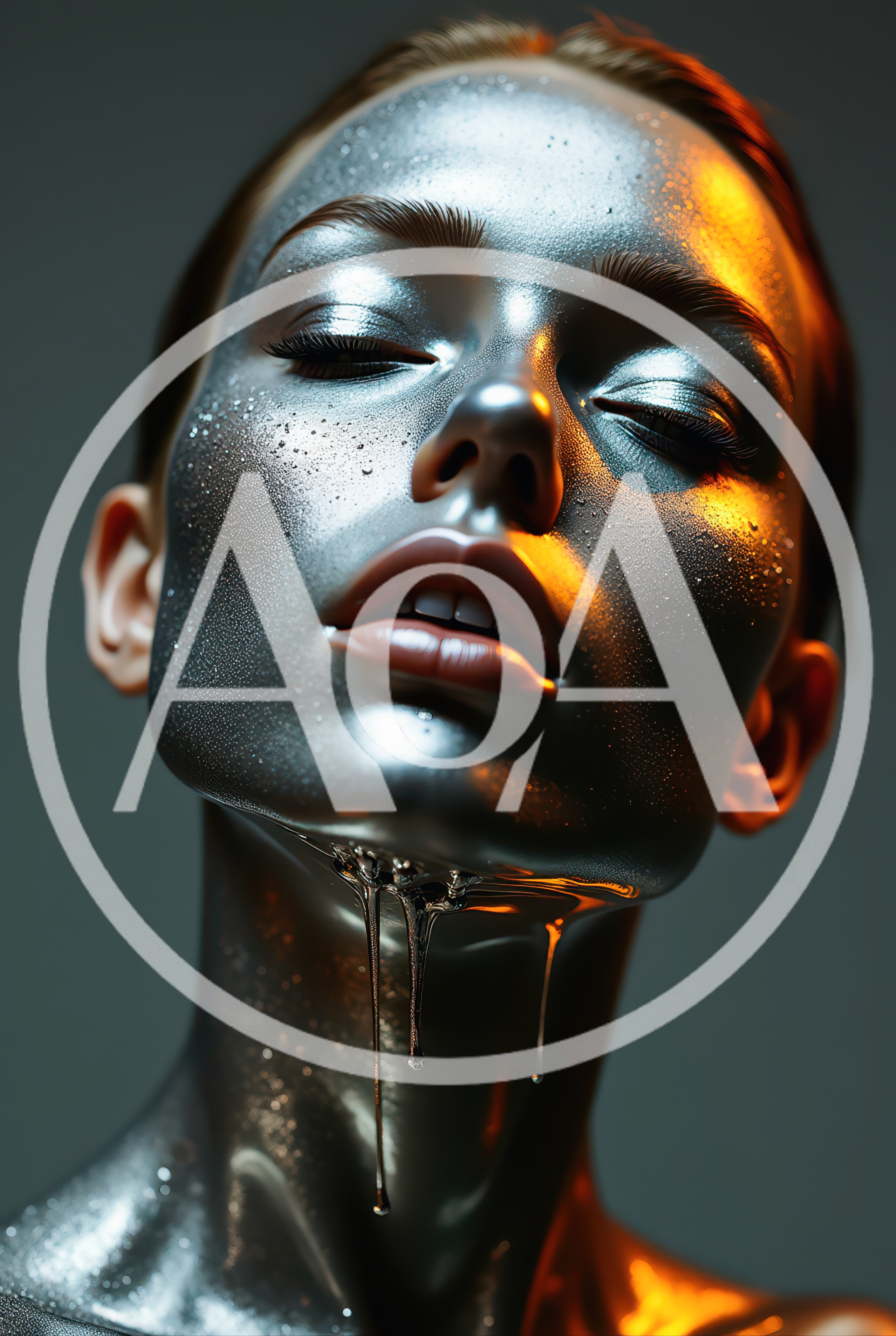 Portrait Of A Woman With Metallic Silver Skin