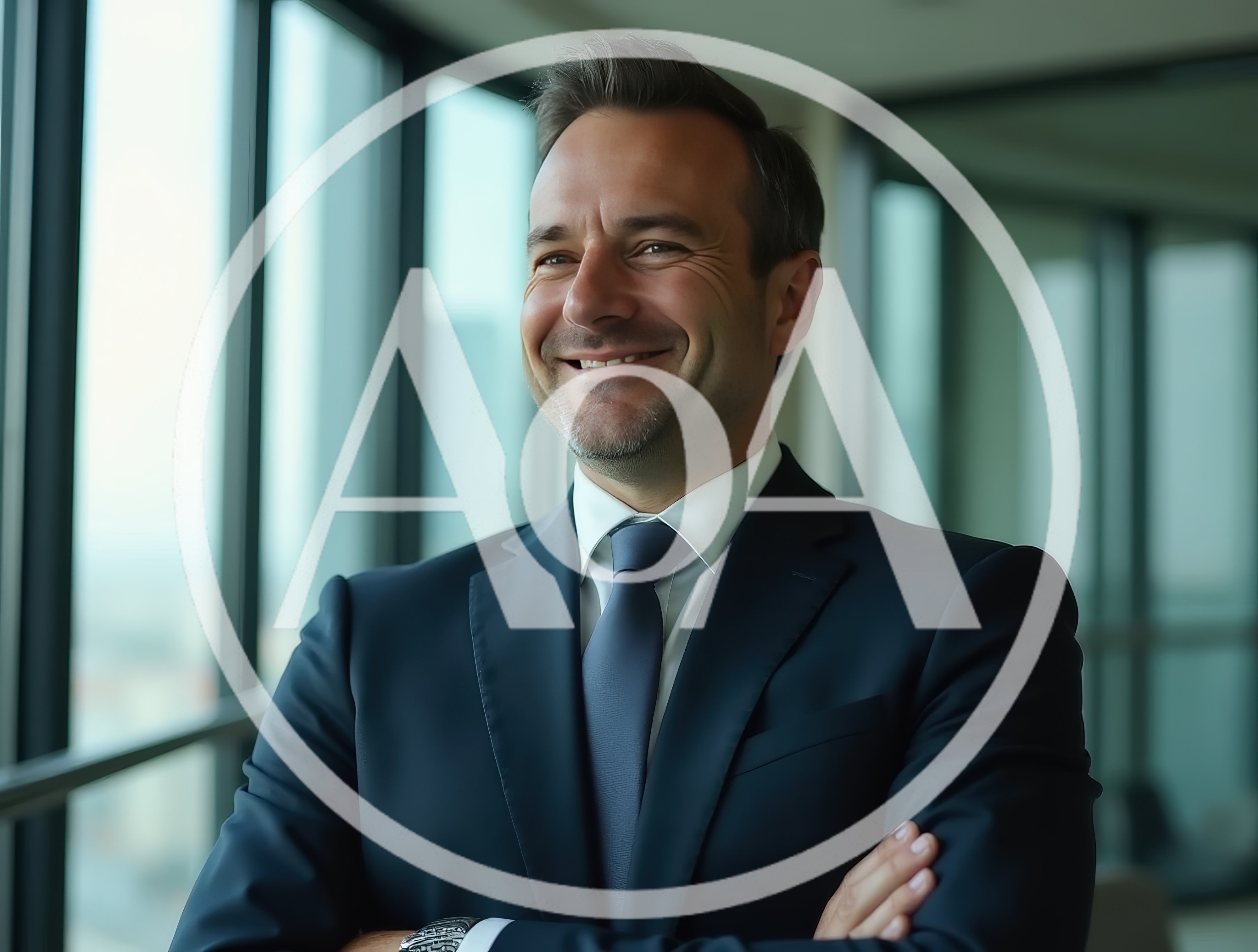 Confident Businessman Smiling In Modern Office Setting