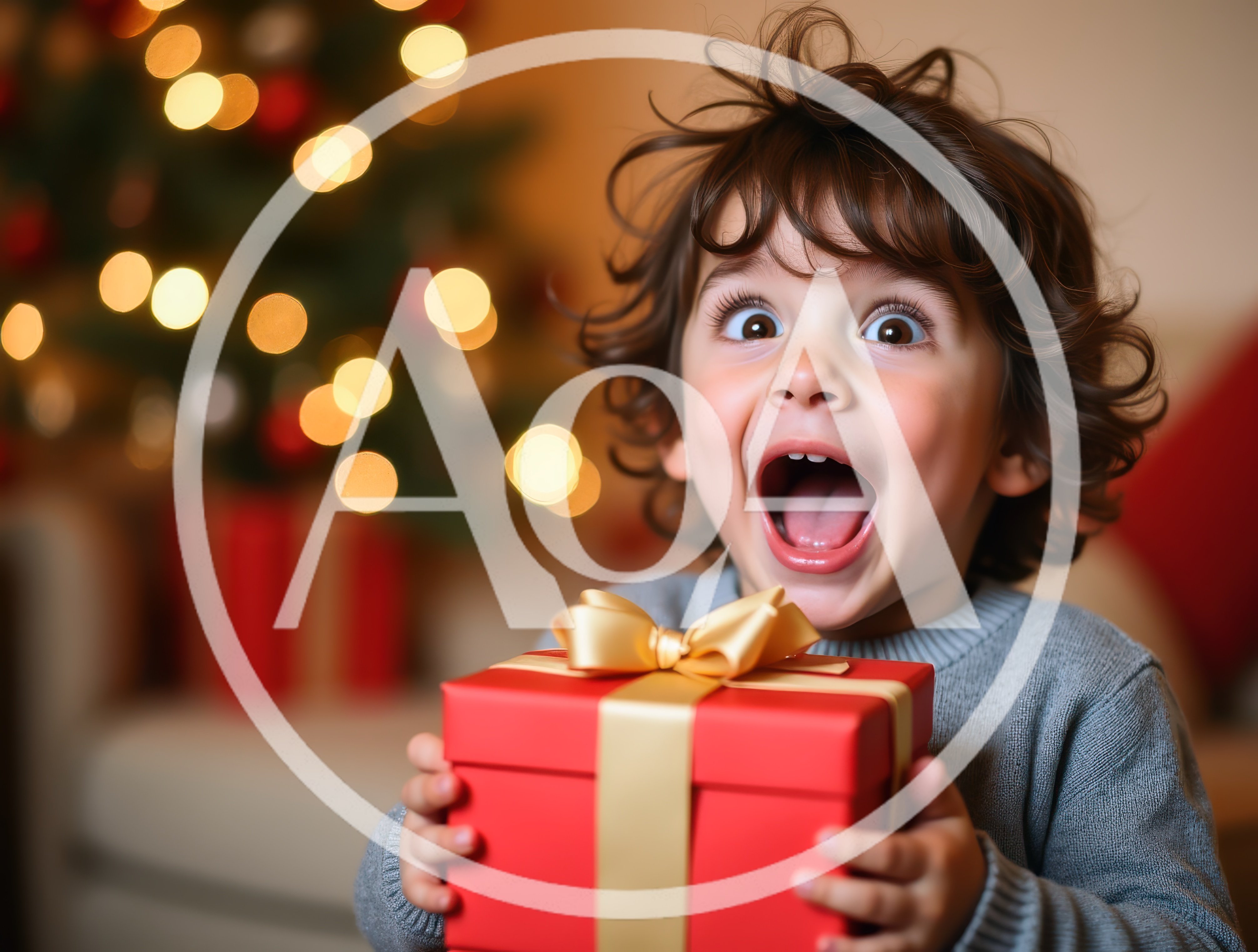 Excited Toddler Holding A Christmas Gift