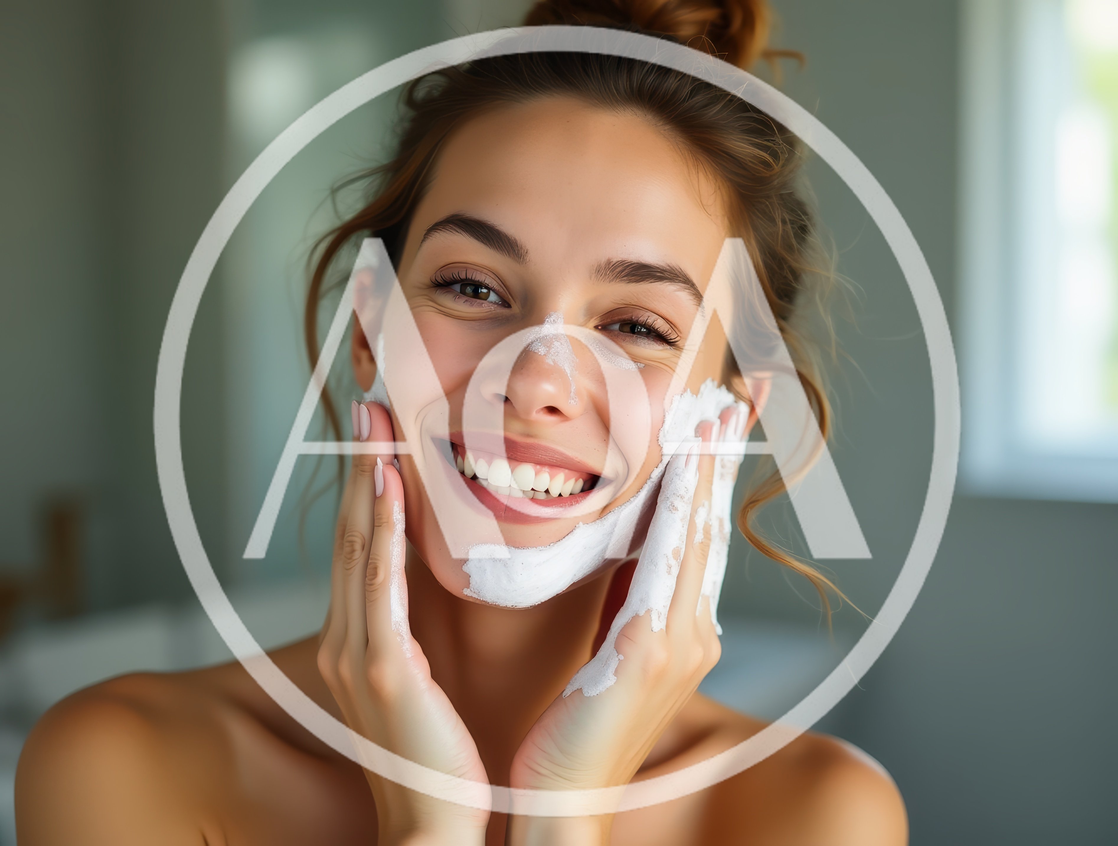 Young Woman Applying Facial Cleanser In Bathroom