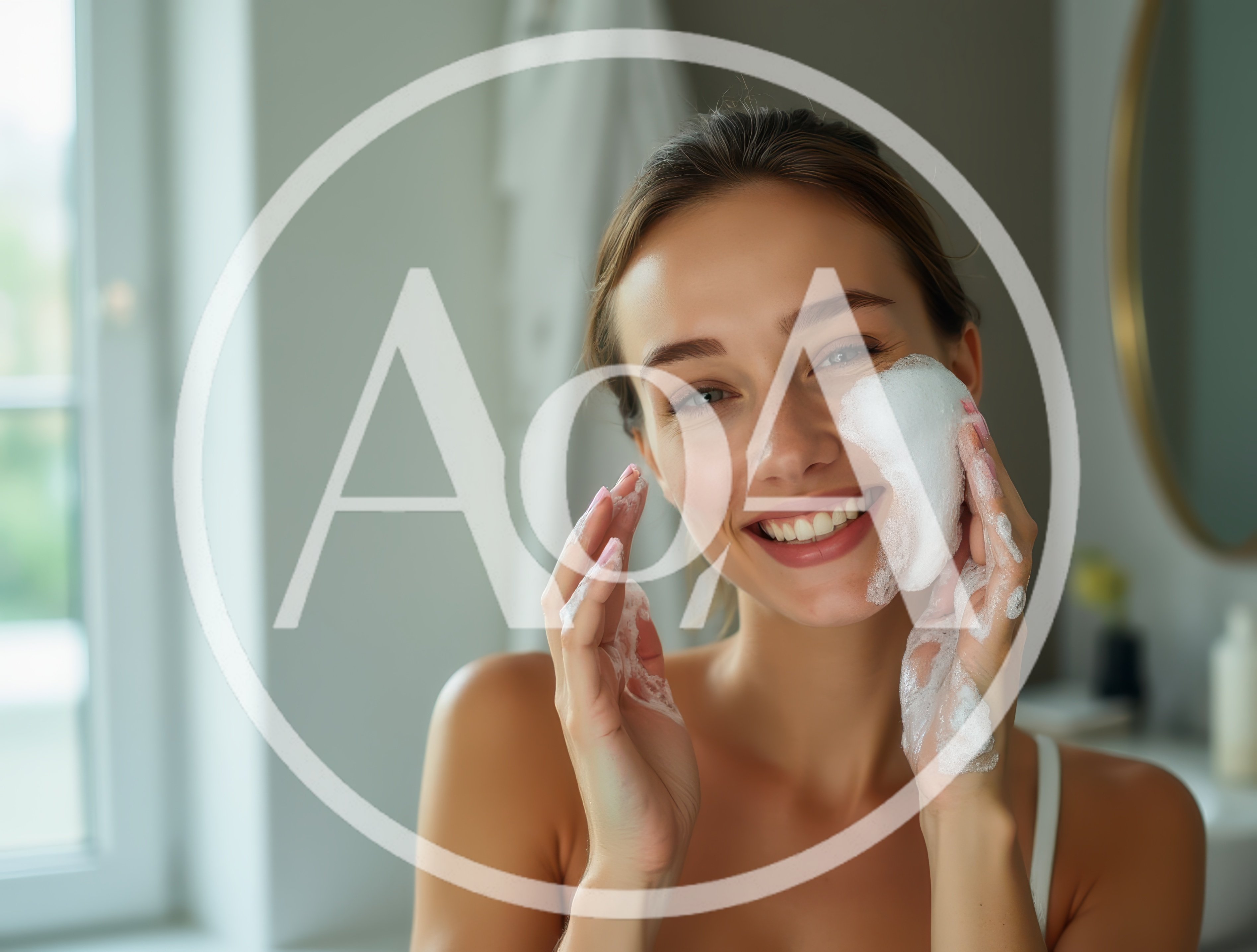 Young Woman Washing Face With Cleansing Foam