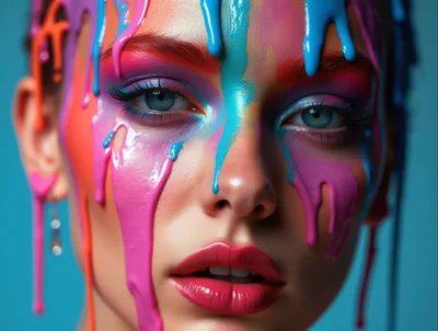 Portrait Of A Woman With Colorful Paint Drips