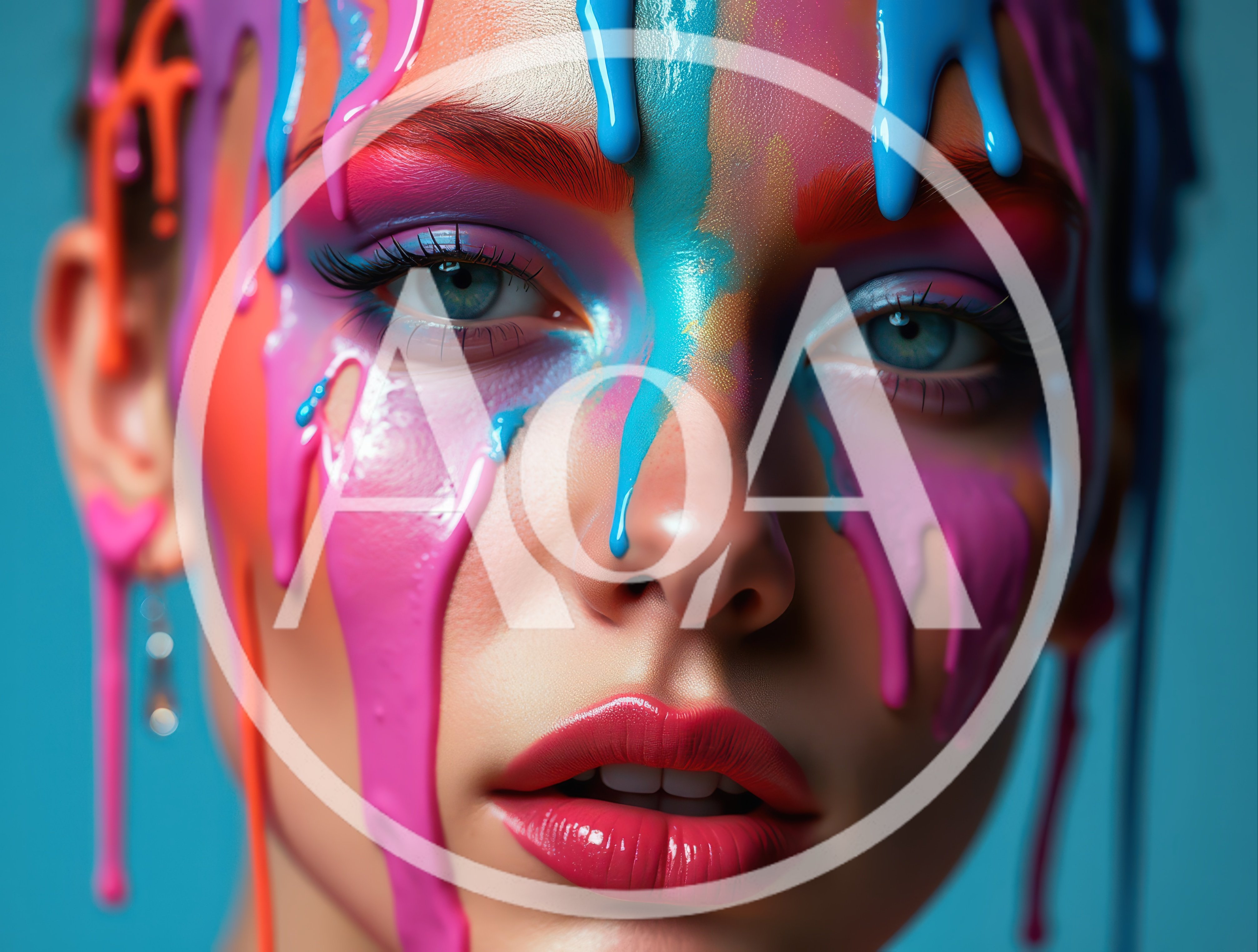 Portrait Of A Woman With Colorful Paint Drips
