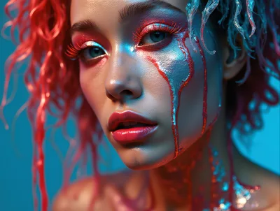 Portrait Of A Woman With Artistic Neon Makeup