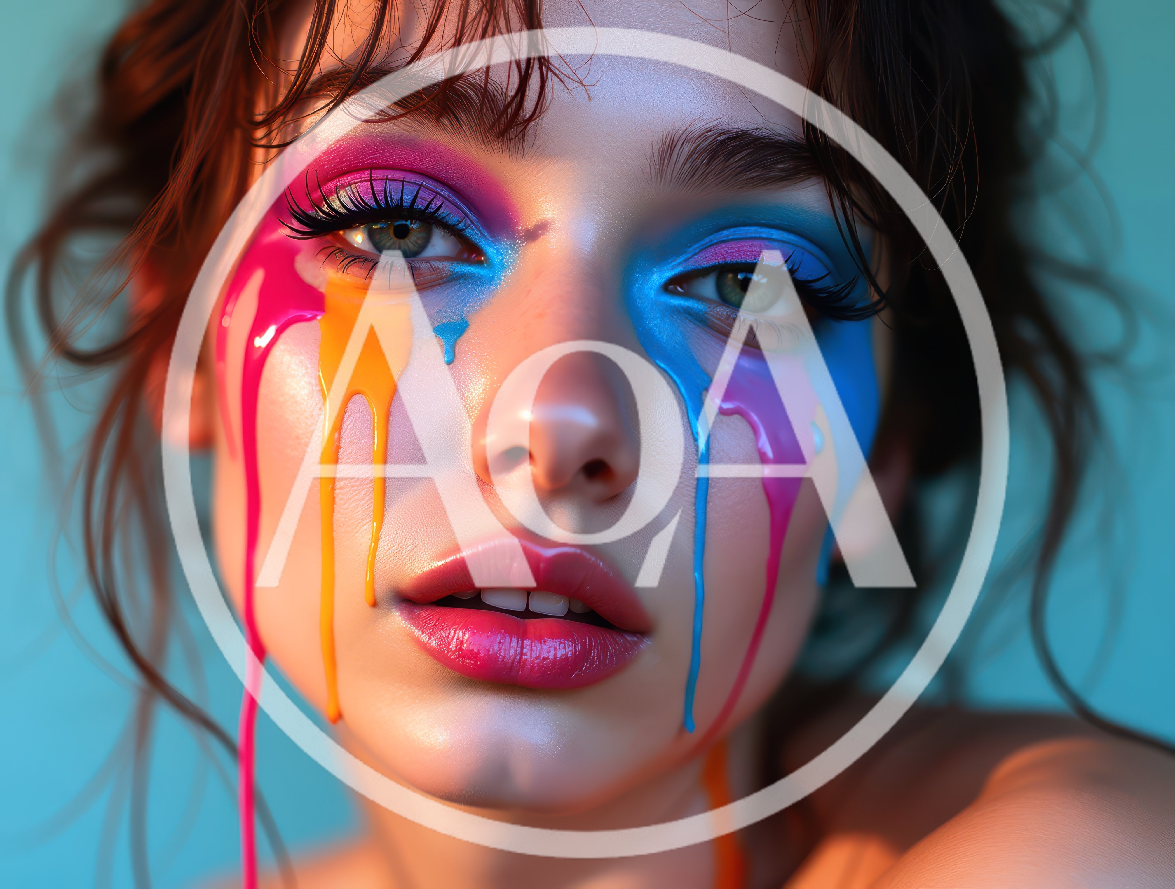 Portrait Of A Woman With Colorful Paint Drips