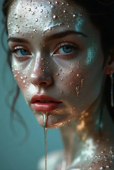 Portrait Of A Woman With Metallic Liquid Skin