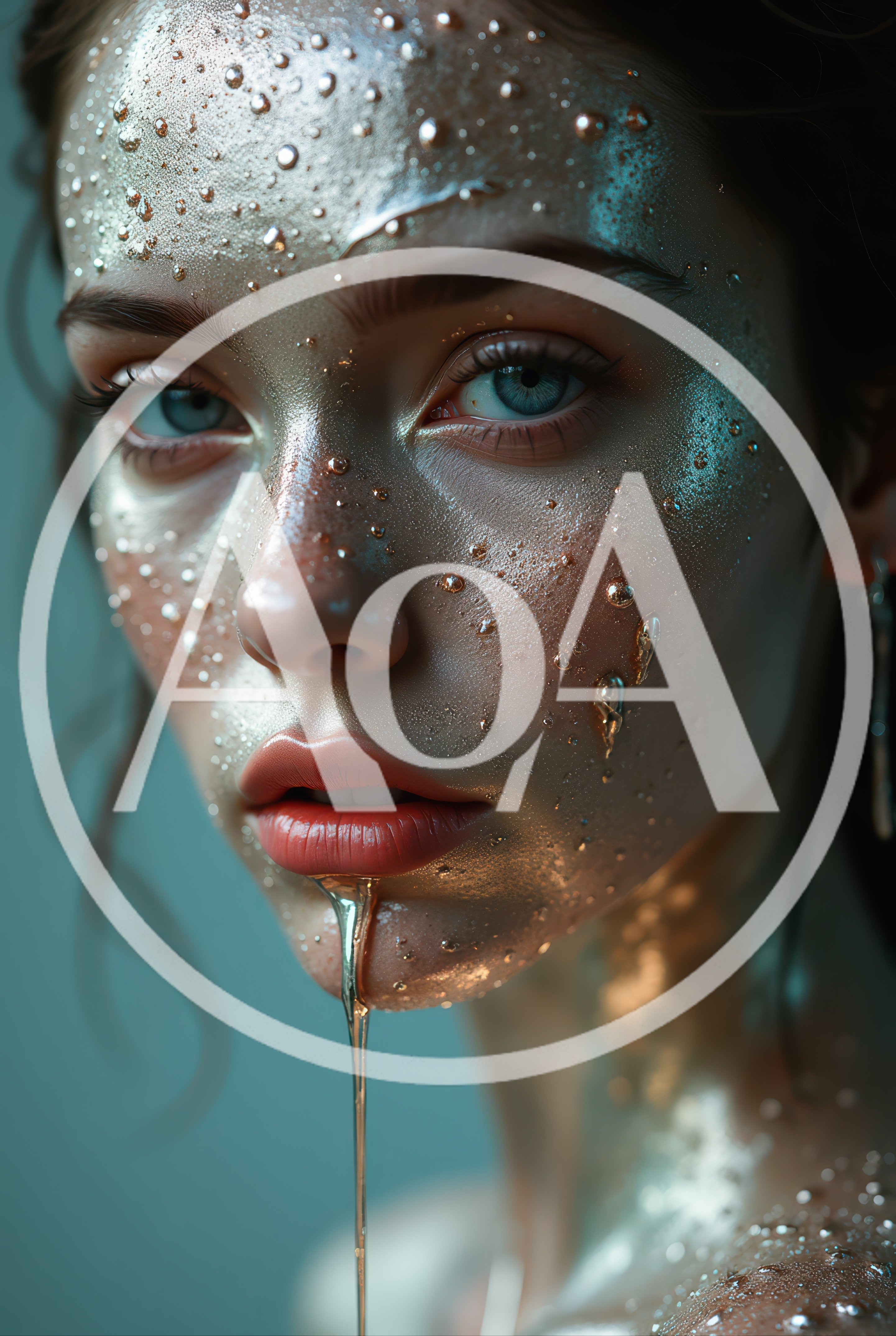 Portrait Of A Woman With Metallic Liquid Skin