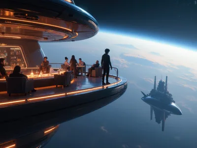 Futuristic Space Station Lounge Overlooking Earth