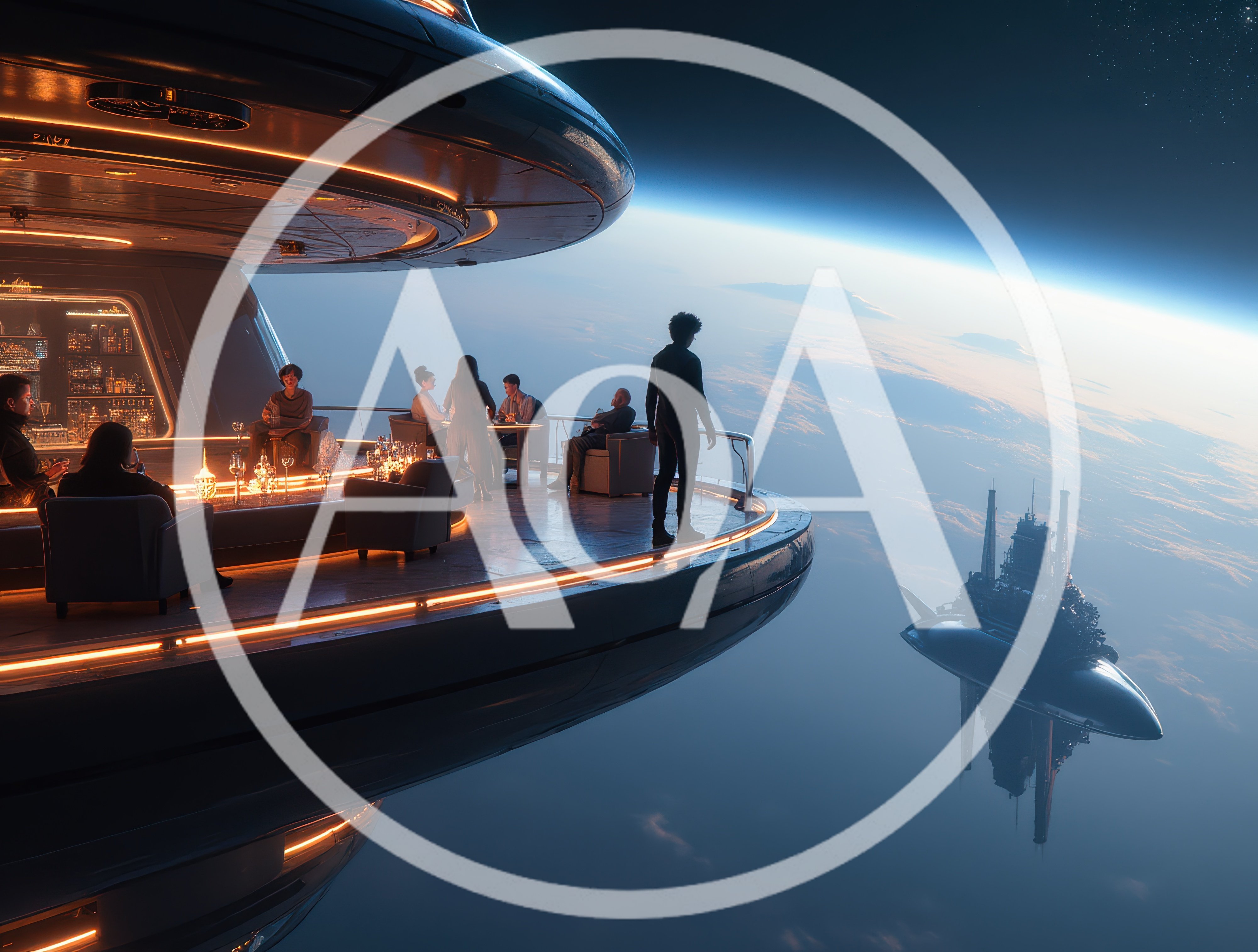 Futuristic Space Station Lounge Overlooking Earth