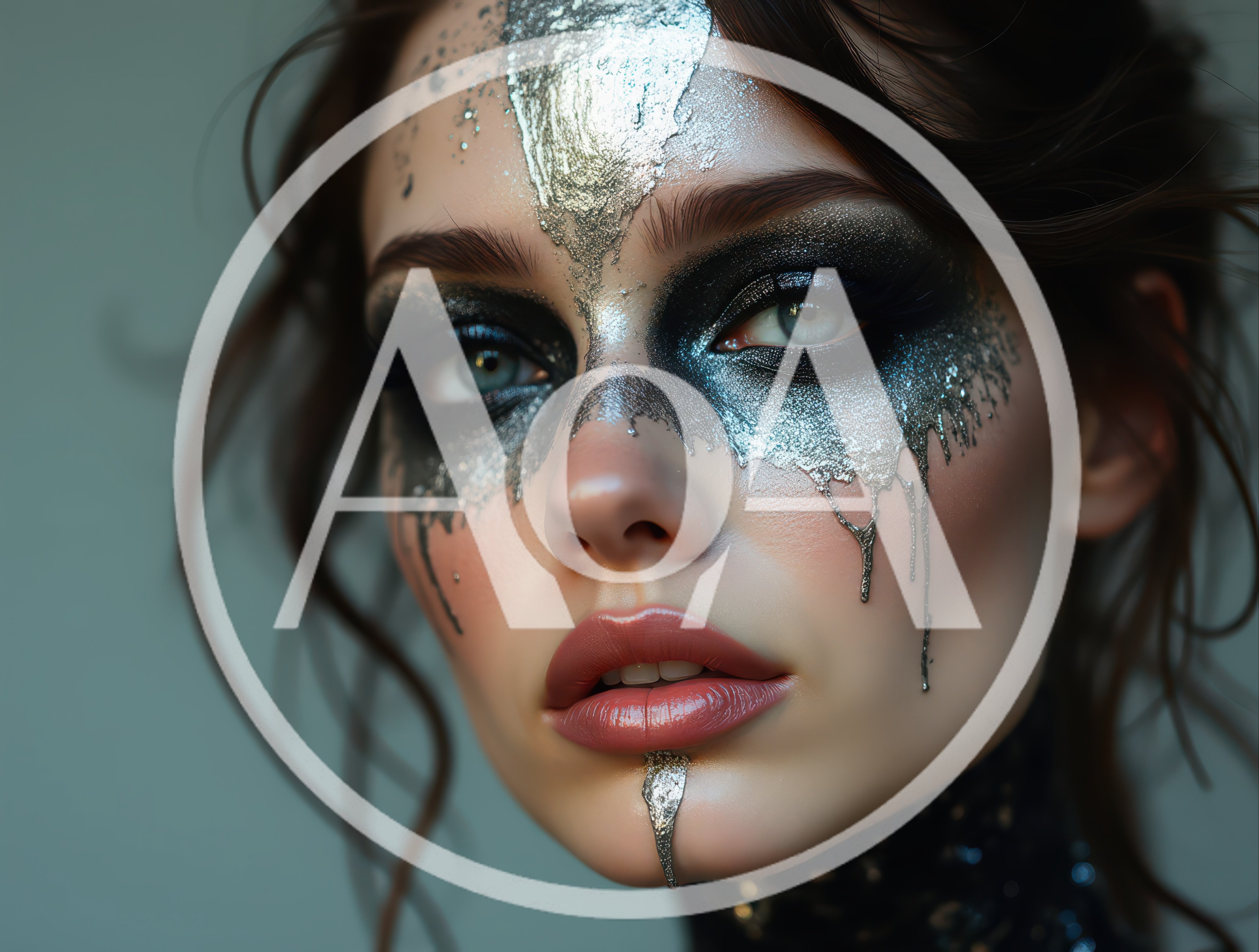 Portrait Of A Woman With Metallic Silver Face Paint