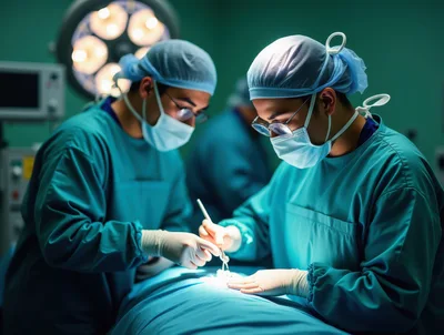 Surgeons Performing A Medical Procedure In Operating Room
