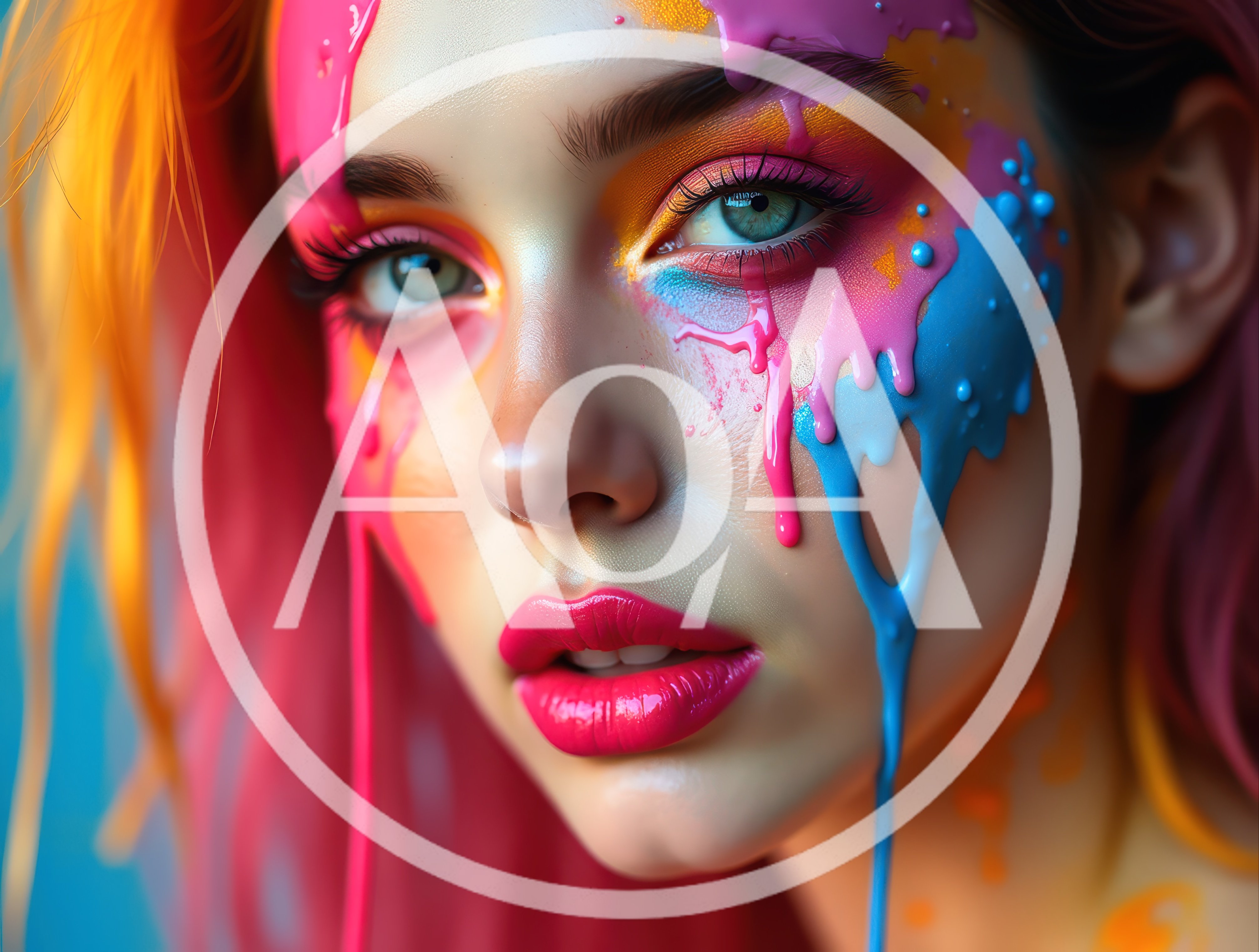Portrait Of A Woman With Colorful Paint Drips