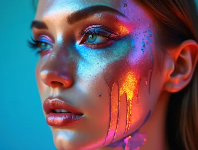 Portrait Of Woman With Neon Metallic Face Paint