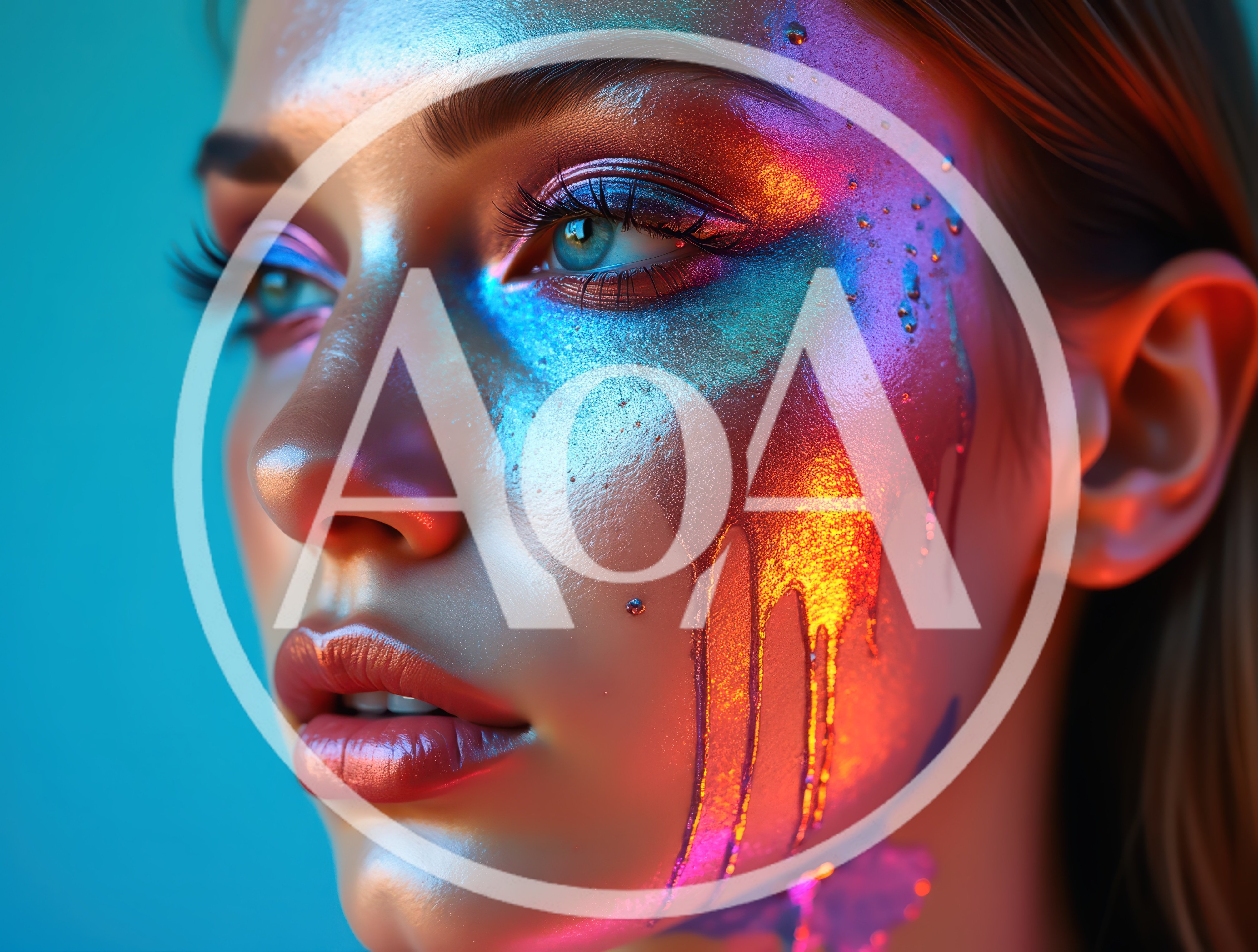 Portrait Of Woman With Neon Metallic Face Paint