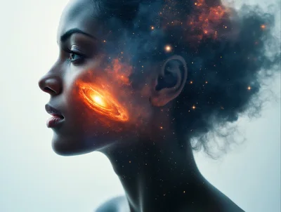 Surreal Portrait Of A Woman With A Cosmic Galaxy Face