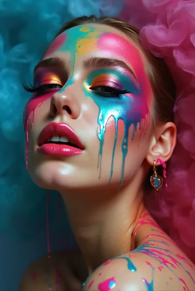 Portrait Of A Woman With Artistic Colorful Paint Makeup