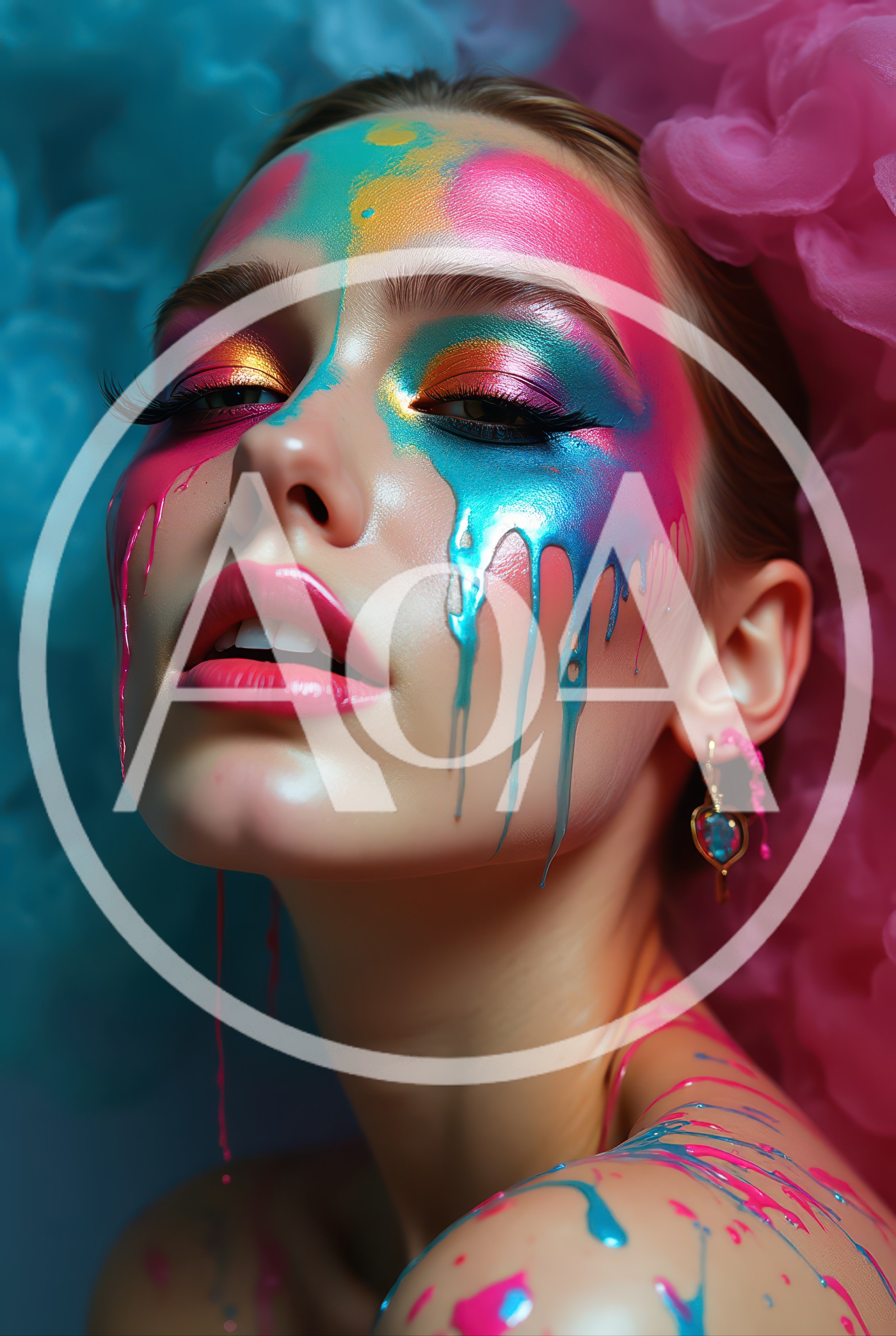 Portrait Of A Woman With Artistic Colorful Paint Makeup