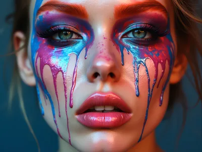Close Up Portrait Of Woman With Artistic Paint Makeup