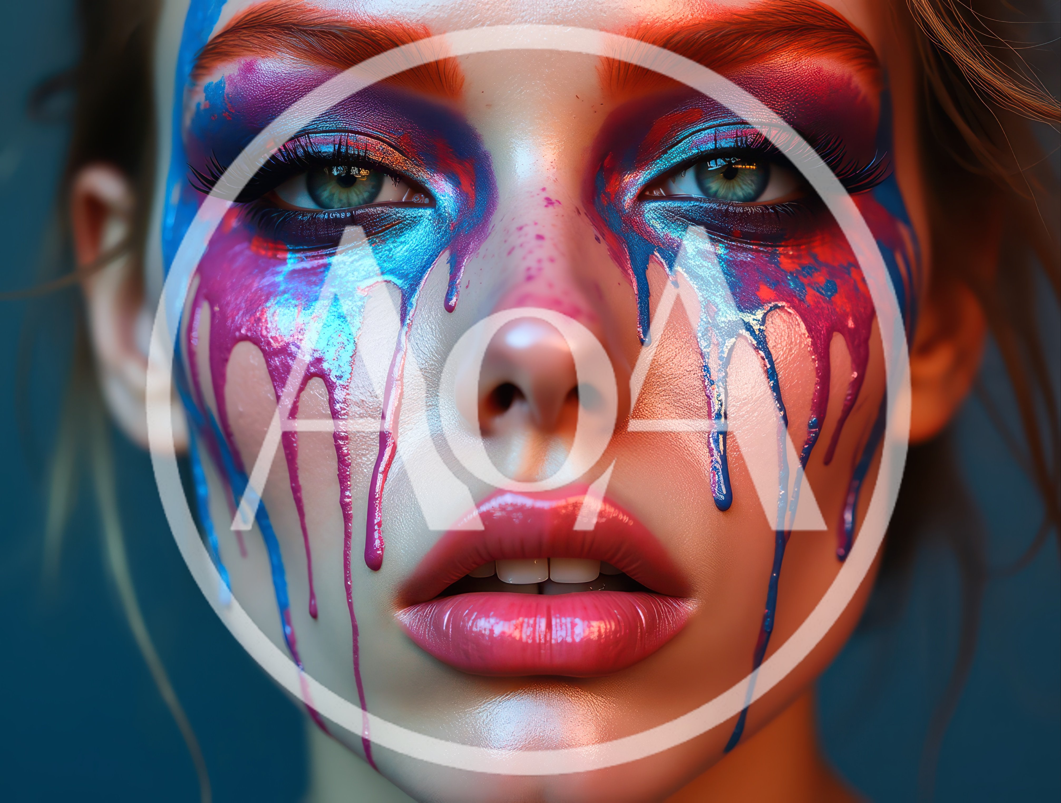 Close Up Portrait Of Woman With Artistic Paint Makeup