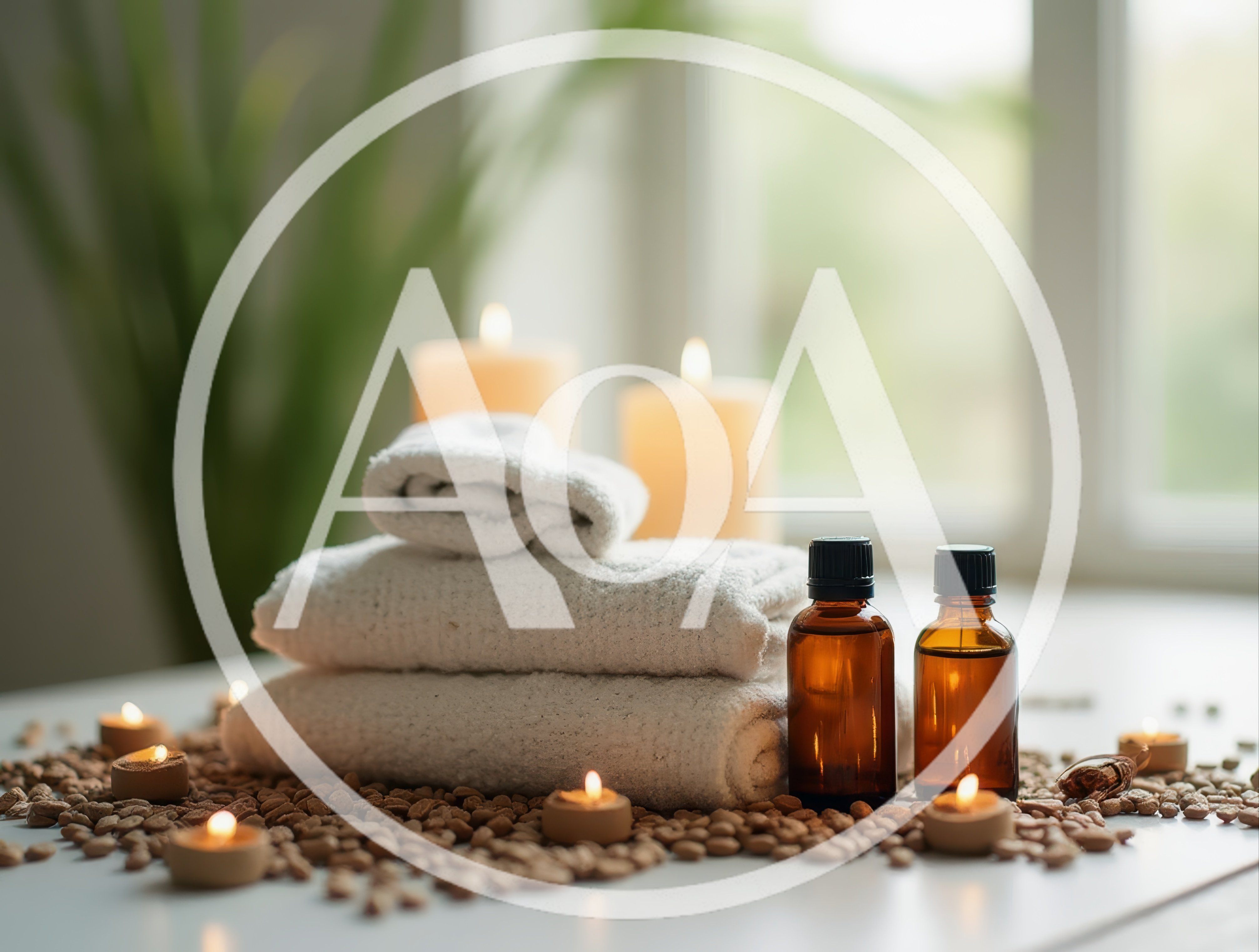 Spa Treatment Setup With Towels And Essential Oils