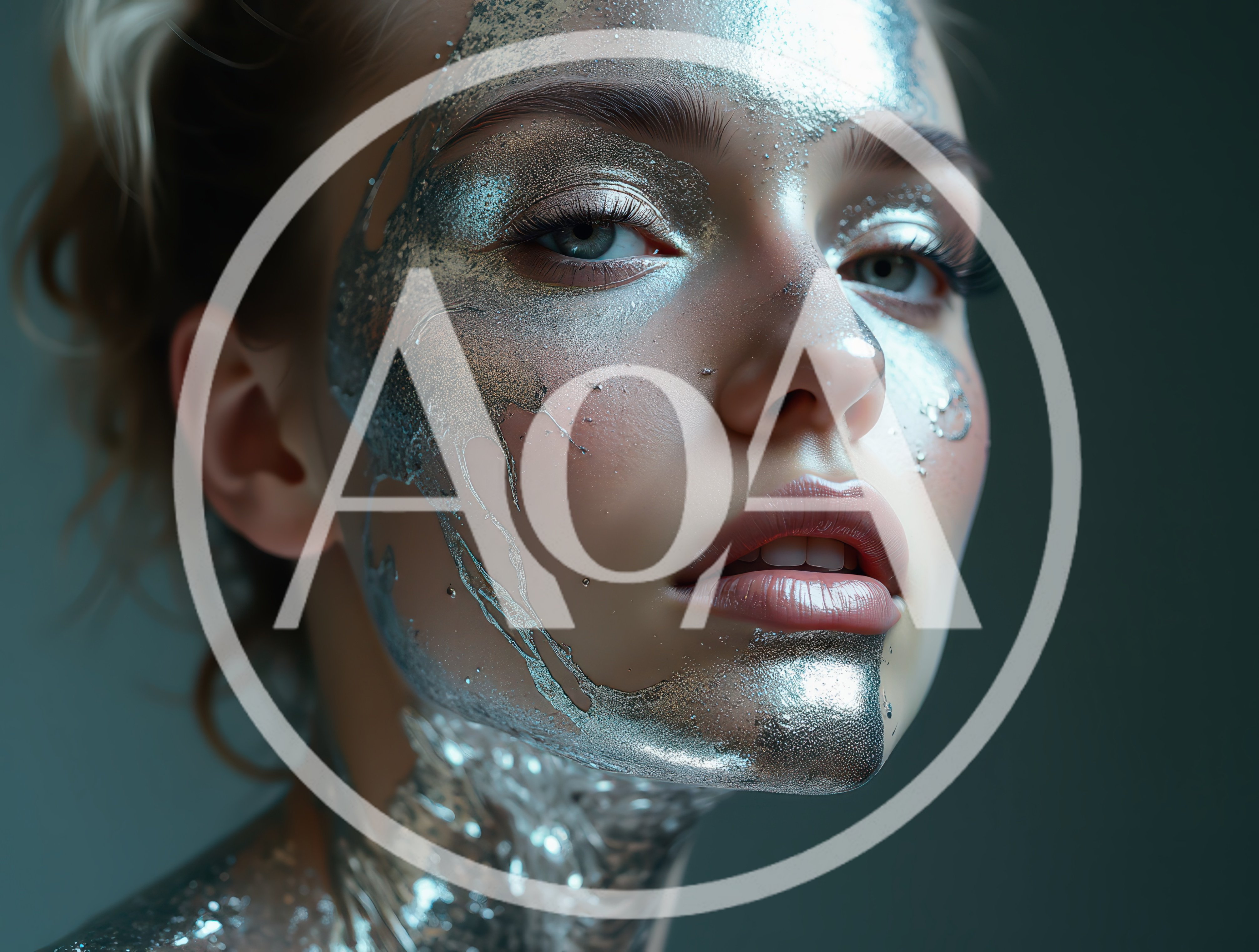 Portrait Of A Woman With Metallic Silver Face Paint