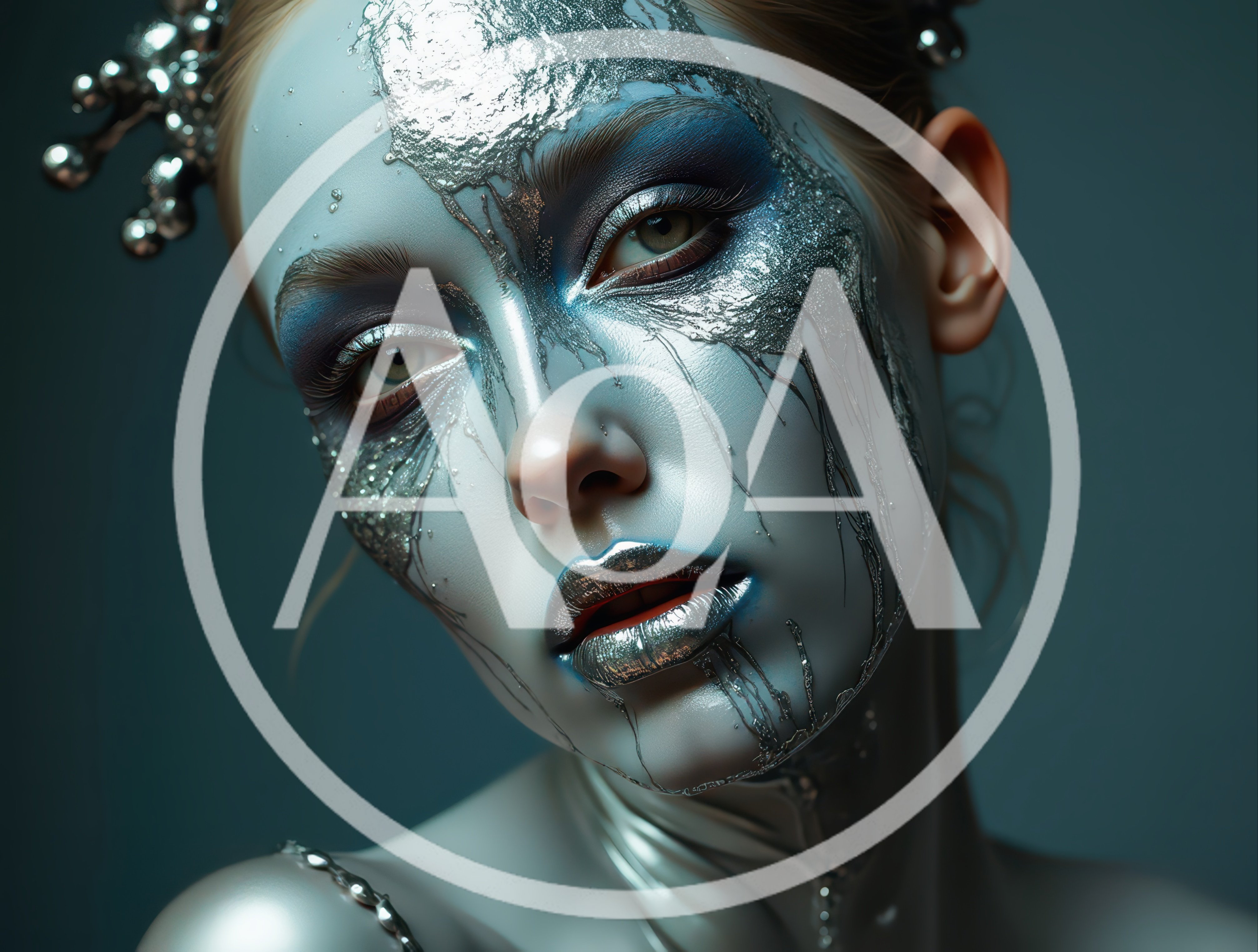 Portrait Of A Woman With Metallic Silver Face Paint