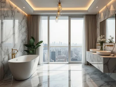Luxury Modern Bathroom With City Skyline View