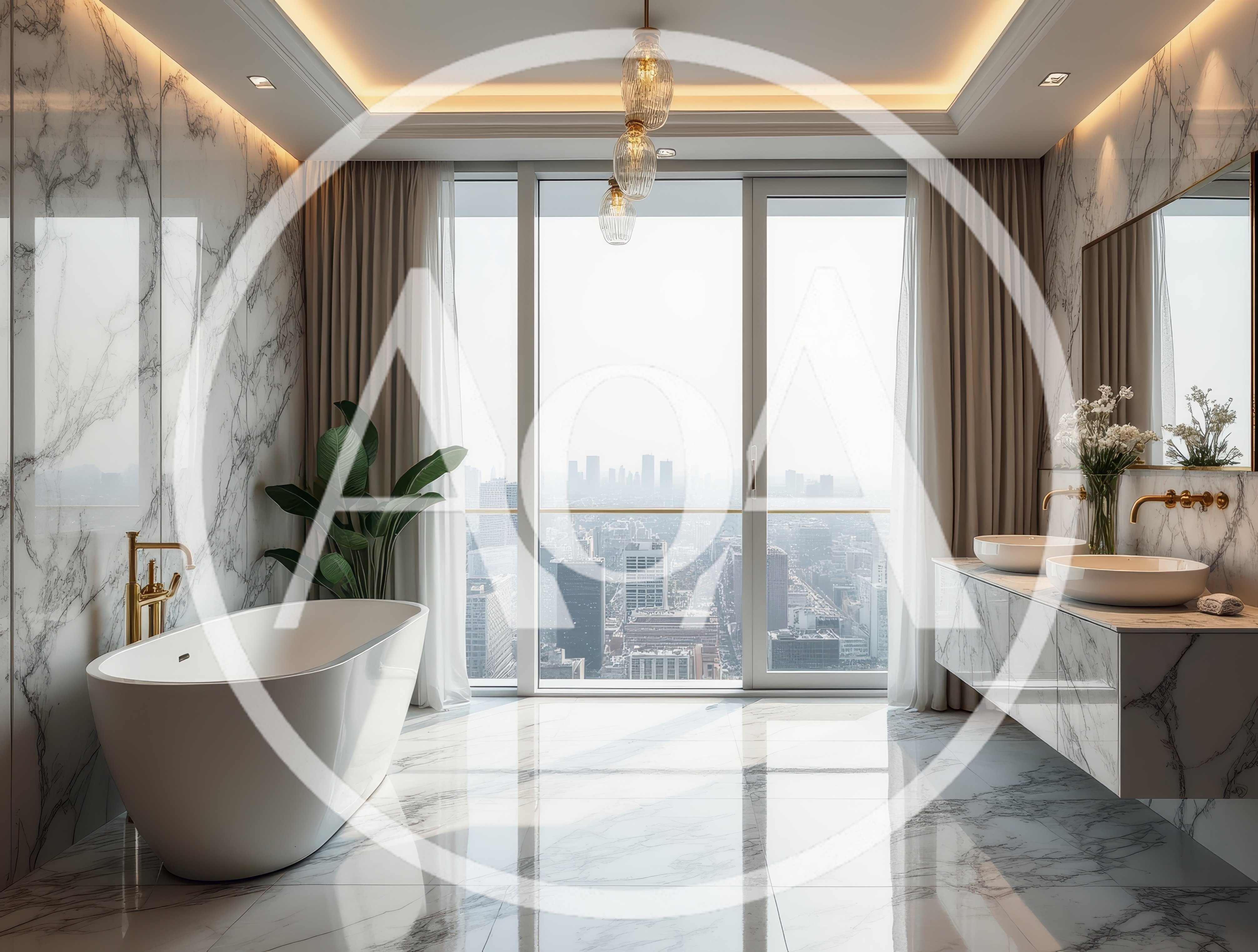 Luxury Modern Bathroom With City Skyline View