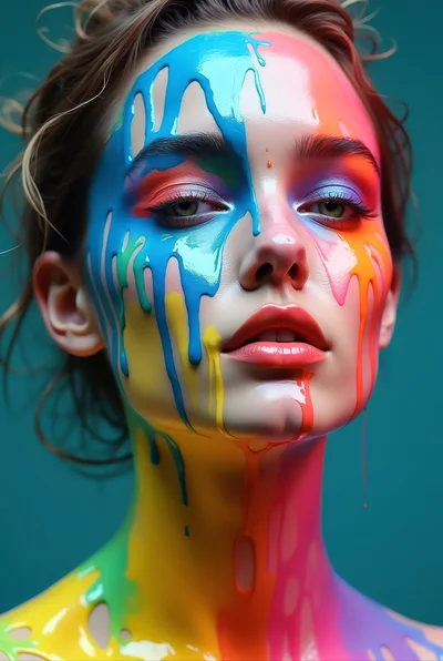 Portrait Of A Woman With Colorful Dripping Paint