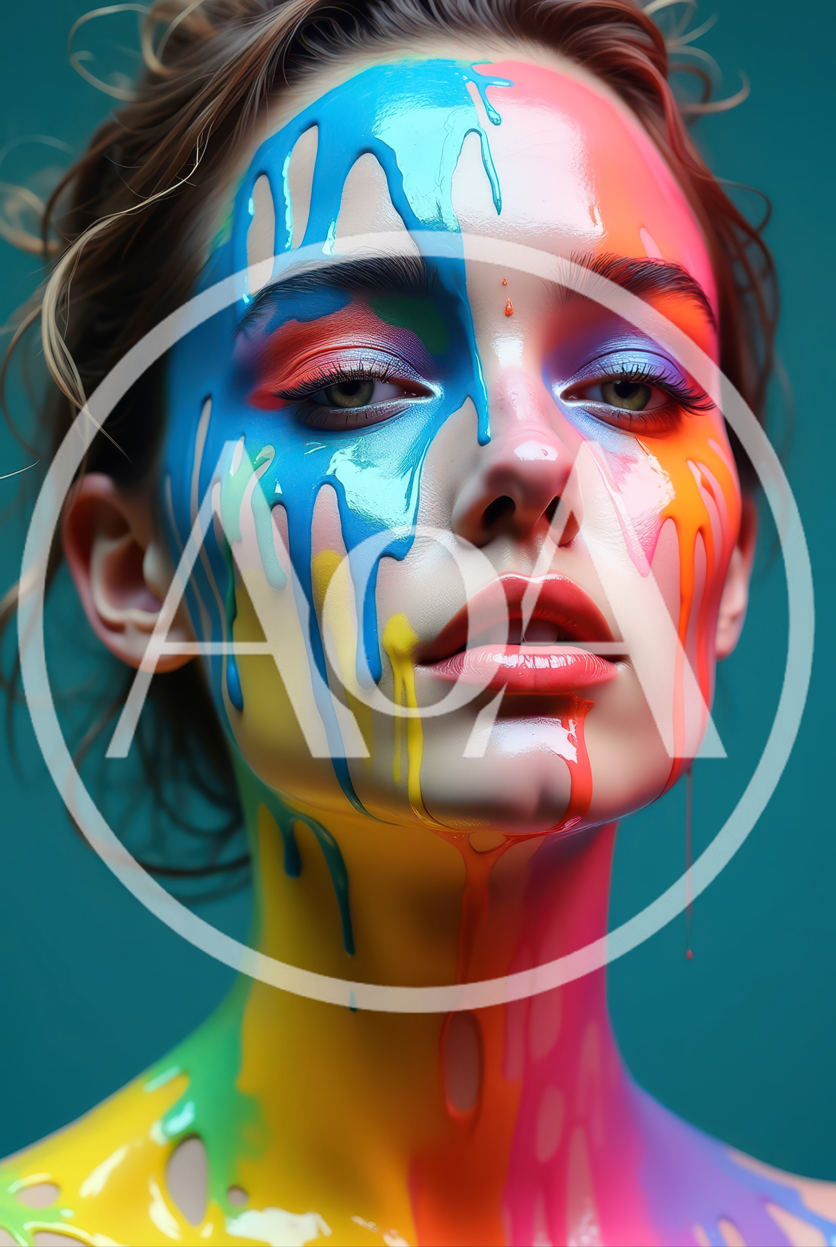 Portrait Of A Woman With Colorful Dripping Paint