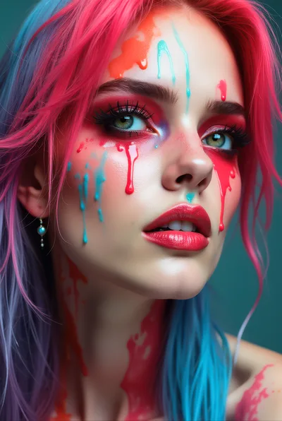 Portrait Of A Woman With Colorful Paint Drips