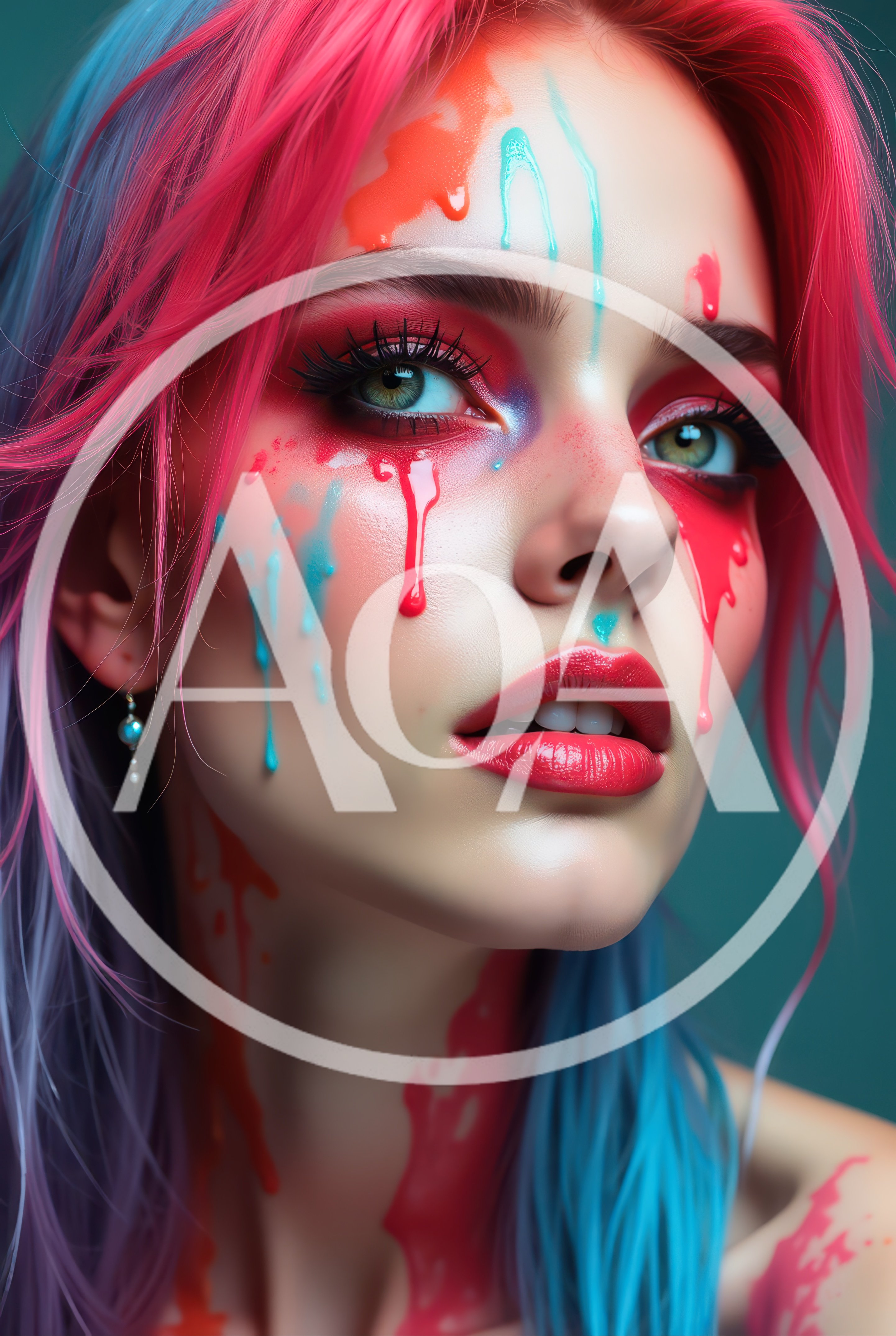 Portrait Of A Woman With Colorful Paint Drips