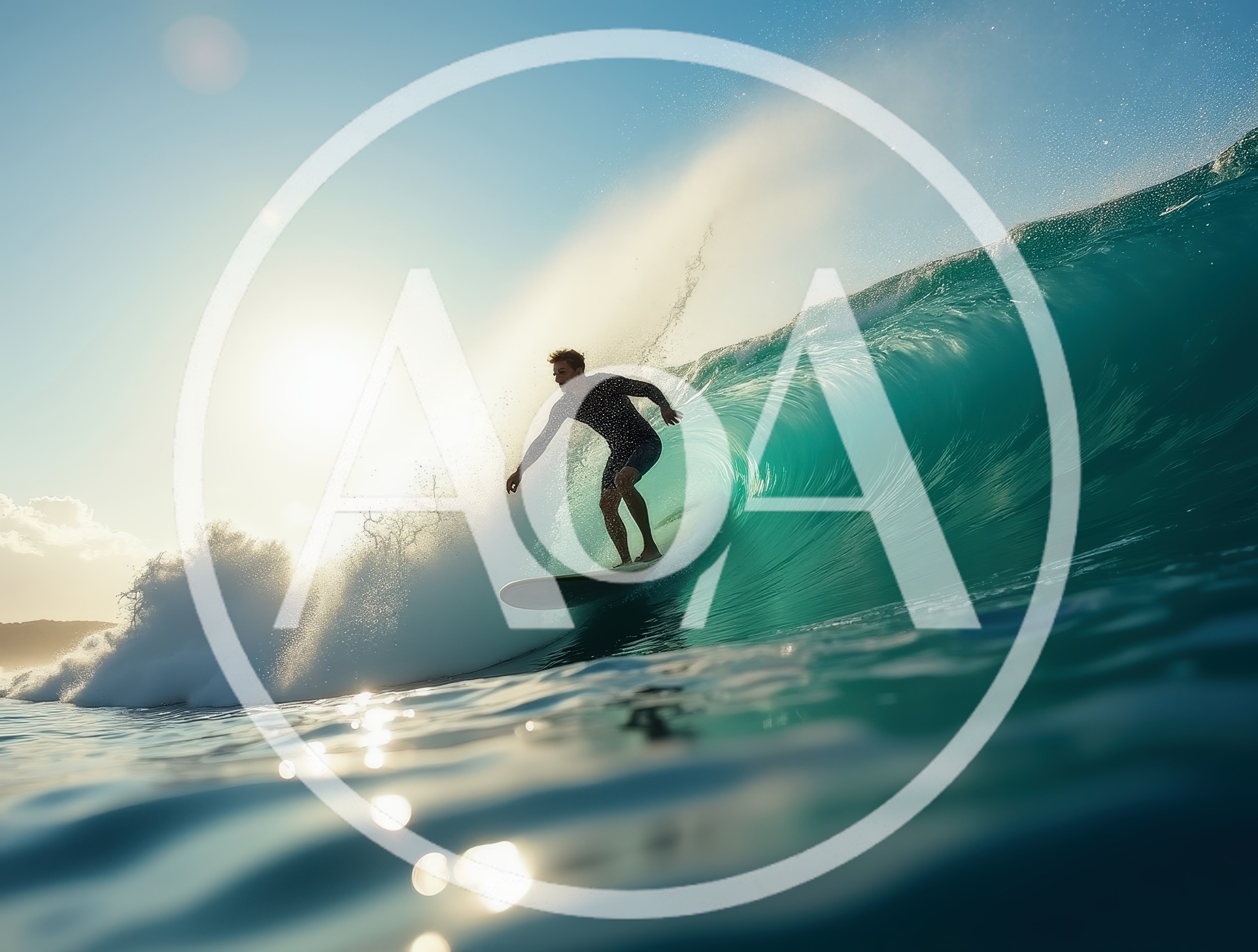 Surfer Riding A Large Blue Ocean Wave