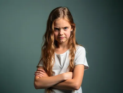 Portrait Of A Young Girl With An Angry Expression