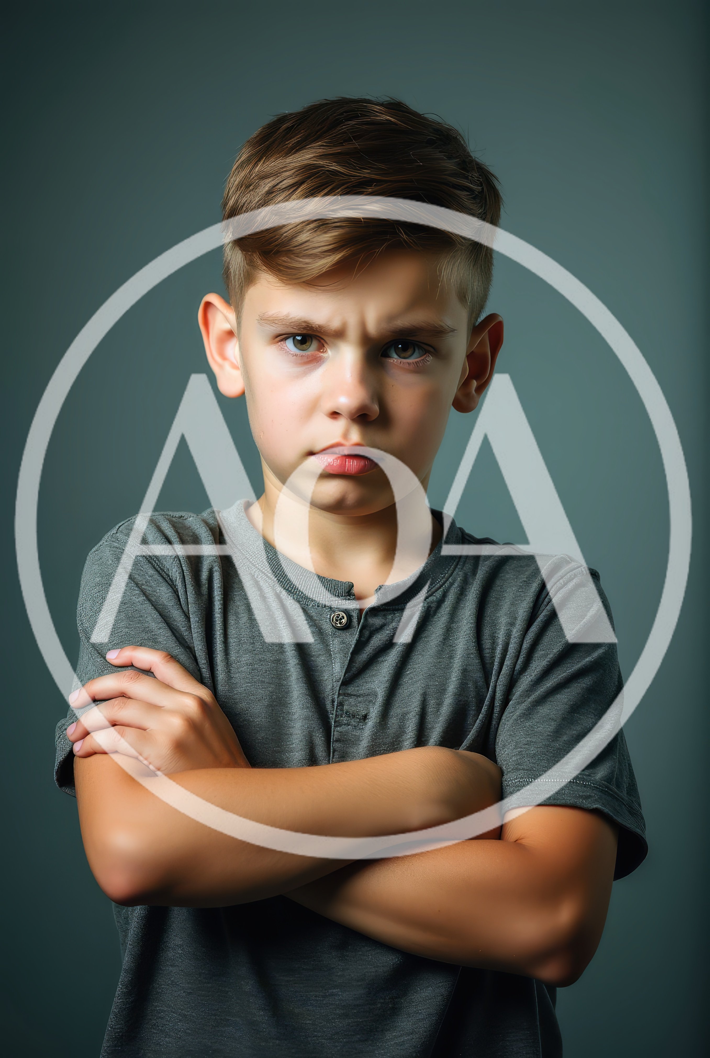 Portrait Of A Serious Young Boy With Crossed Arms