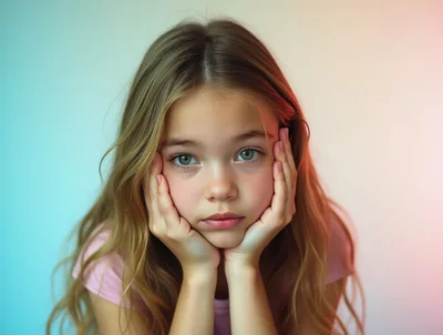 Portrait Of A Young Girl With Hands On Cheeks