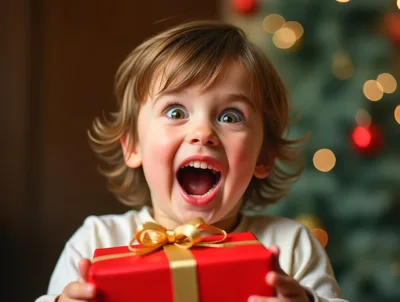 Excited Toddler Holding A Christmas Gift