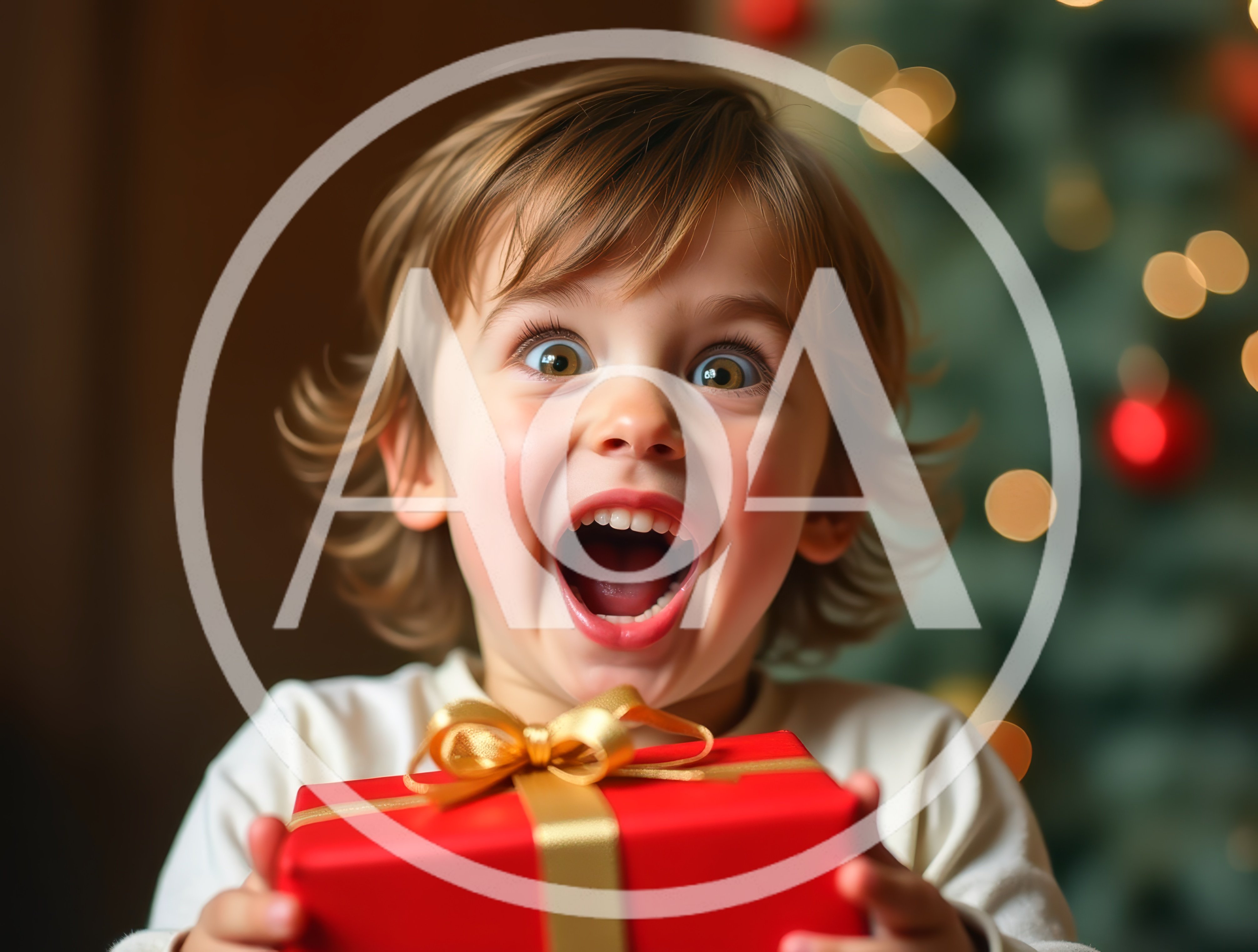 Excited Toddler Holding A Christmas Gift