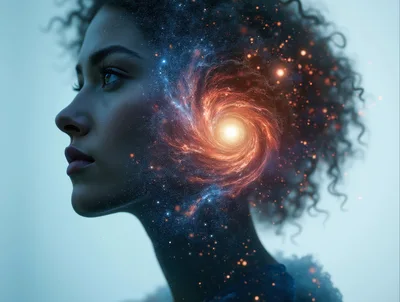 Surreal Portrait Of Woman With Cosmic Galaxy Hair