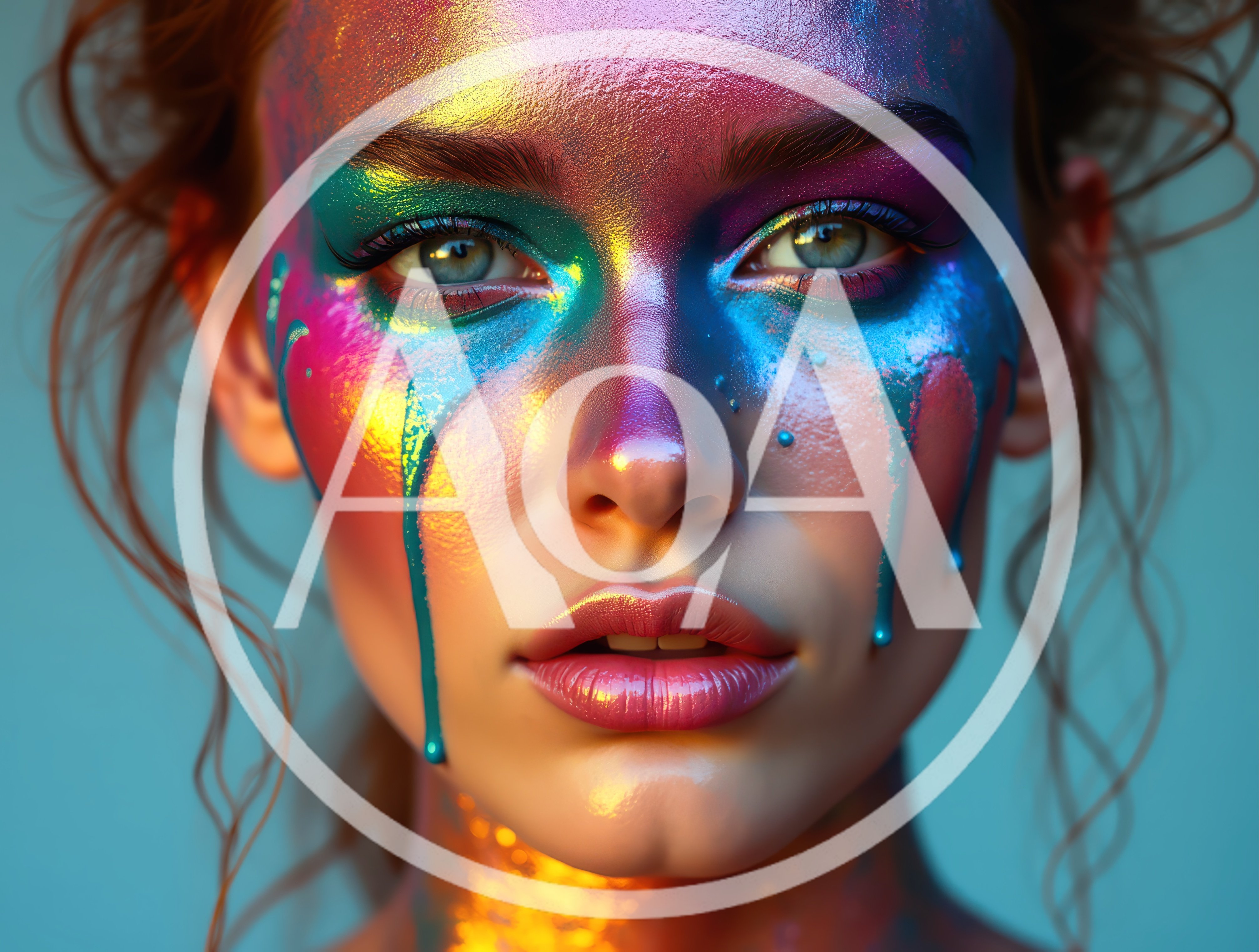 Portrait Of Woman With Iridescent Metallic Face Paint