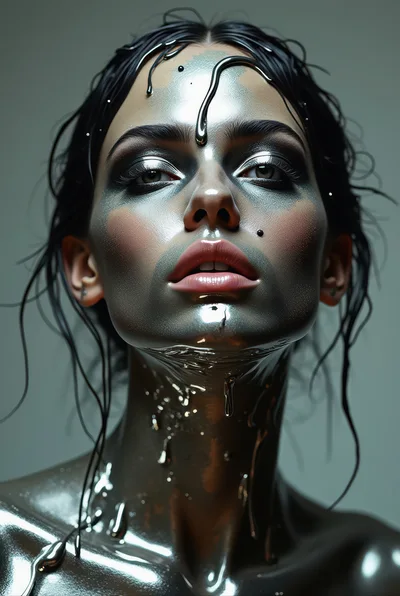 Portrait Of Woman With Metallic Liquid Skin
