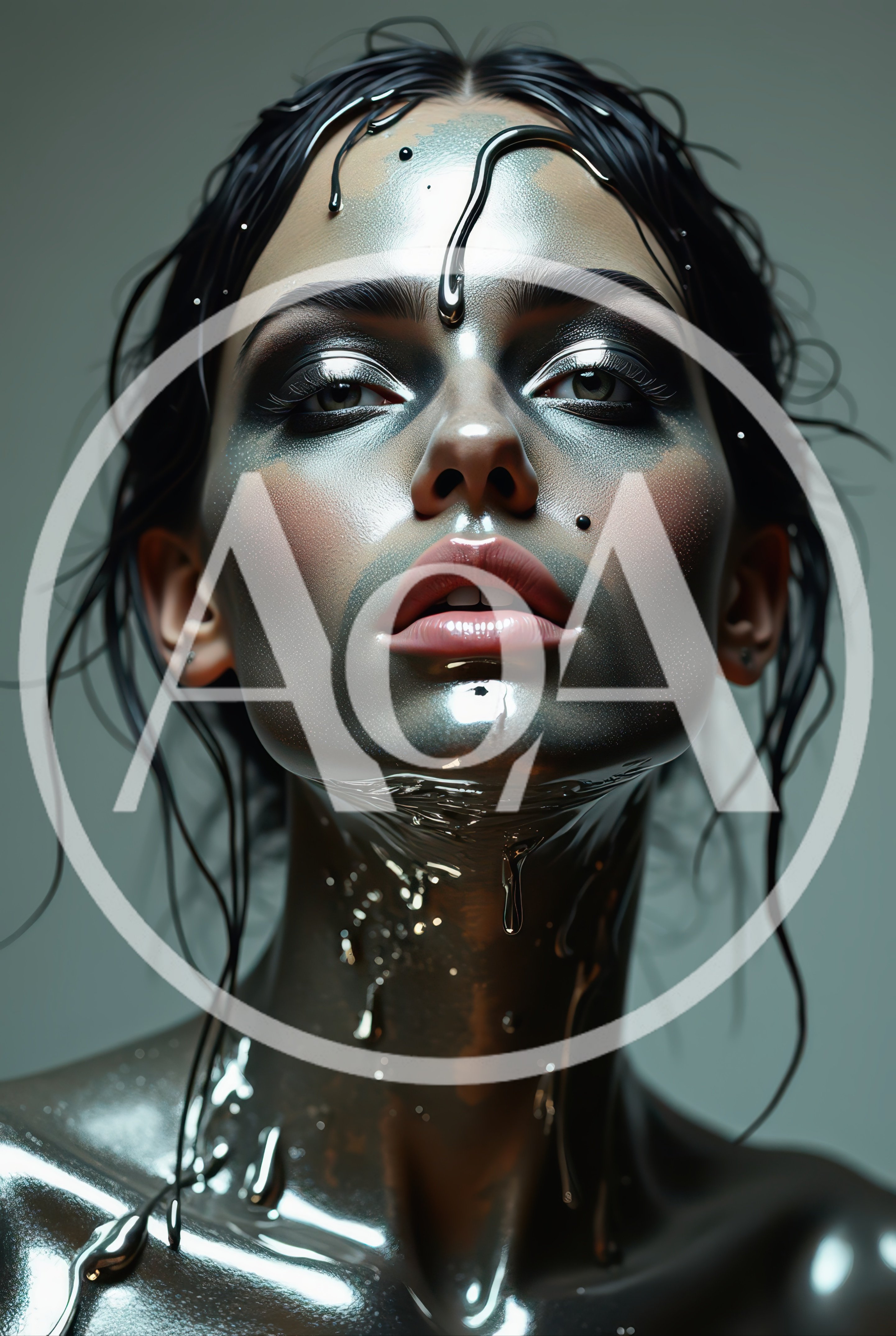 Portrait Of Woman With Metallic Liquid Skin