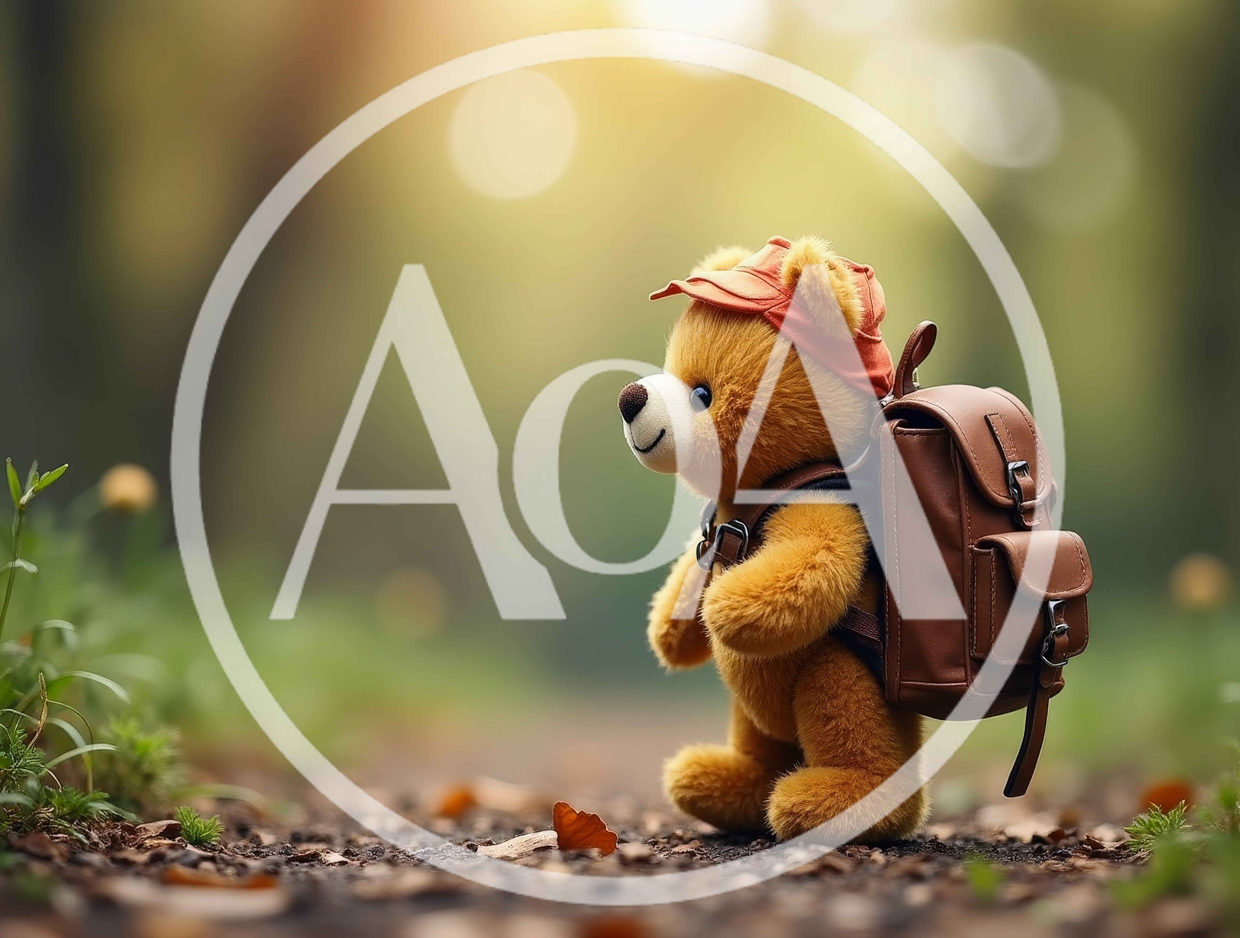 Teddy Bear Explorer With Backpack On Forest Path