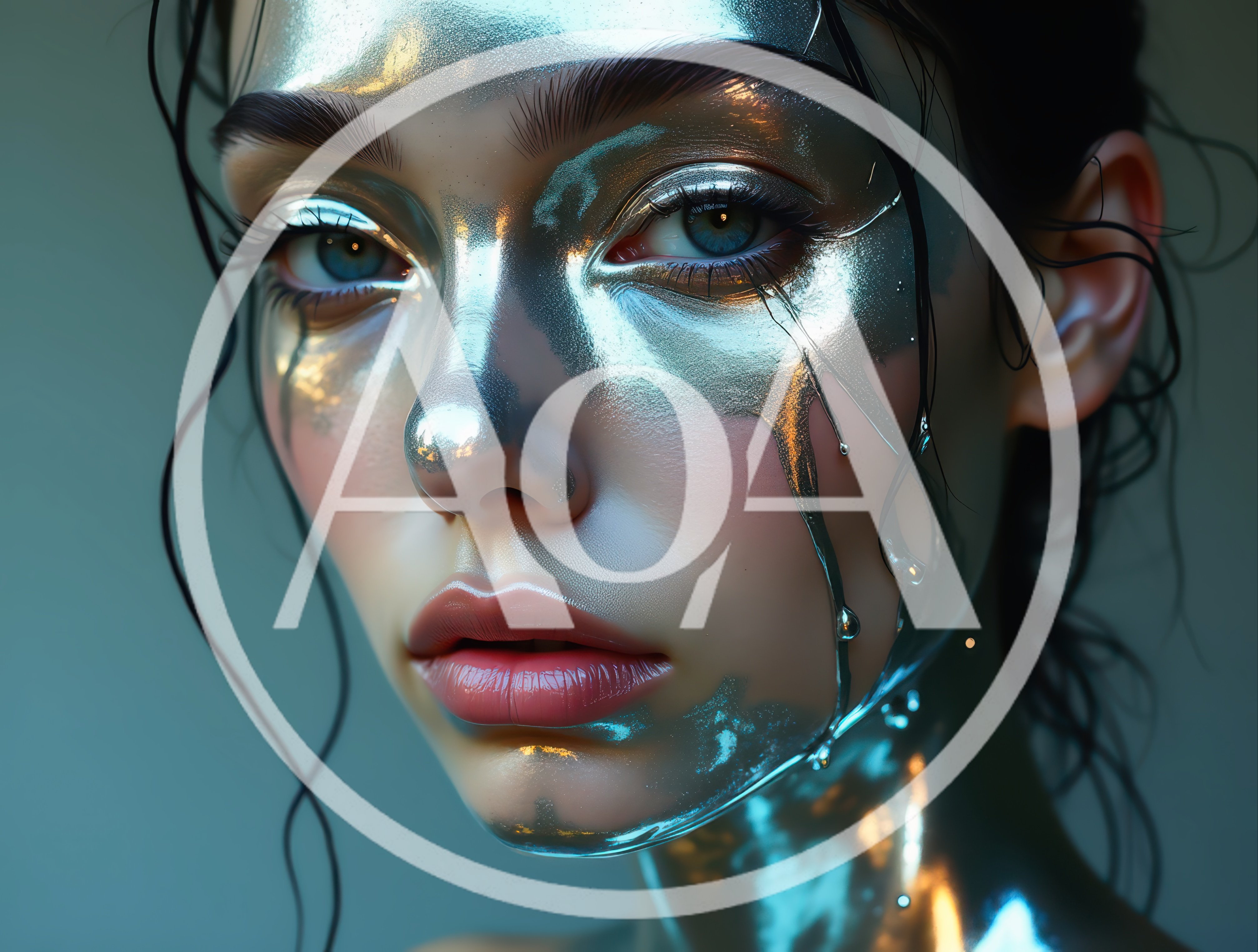 Portrait Of A Woman With Liquid Silver Face Paint