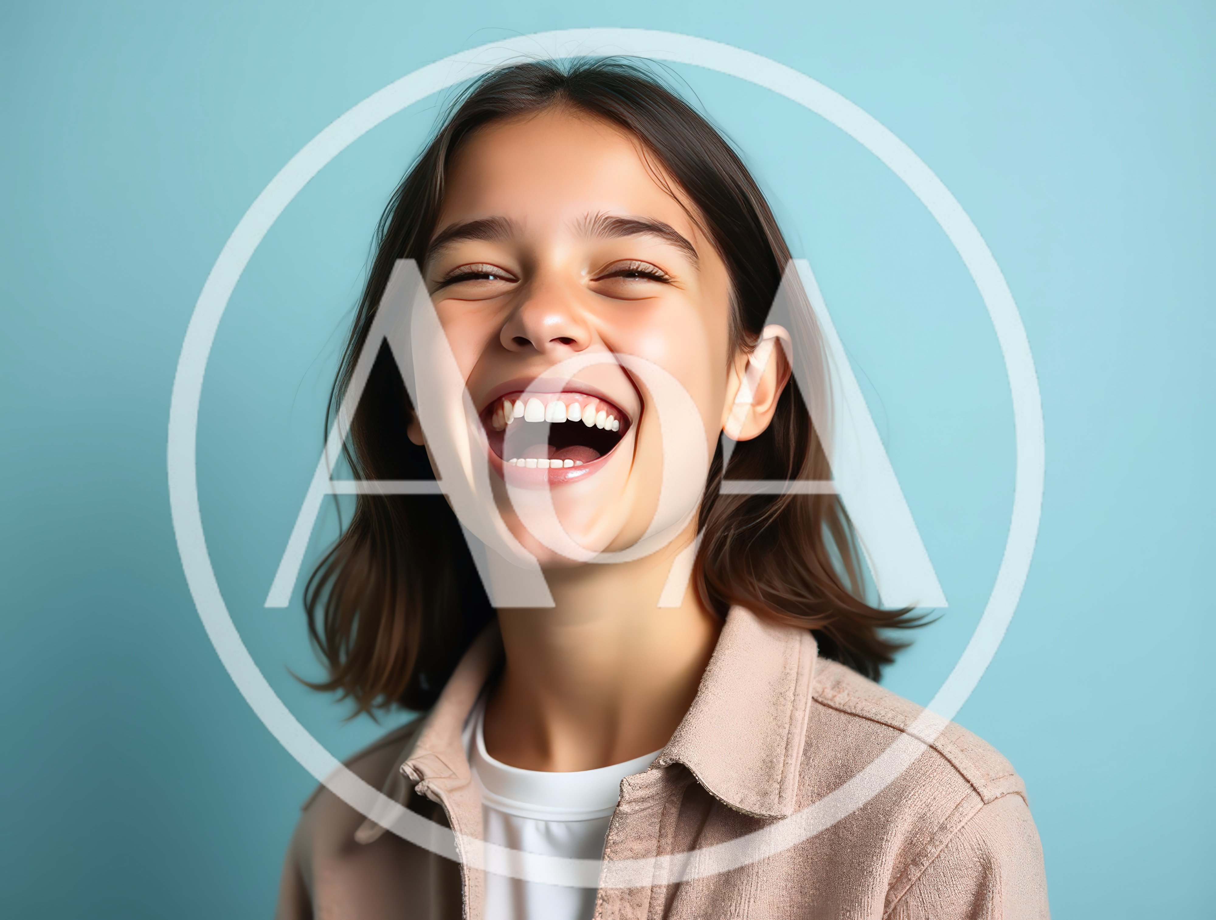 Young Girl Laughing Joyfully Against A Blue Background
