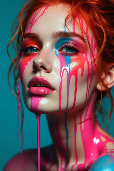 Portrait Of Woman With Vibrant Paint Drips