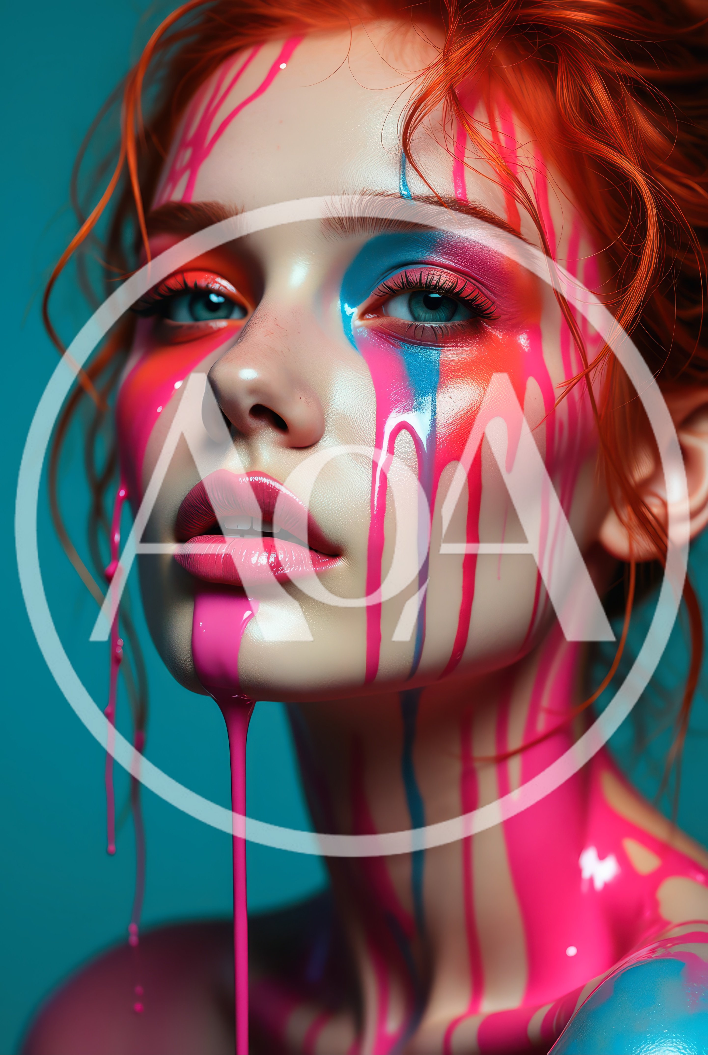 Portrait Of Woman With Vibrant Paint Drips