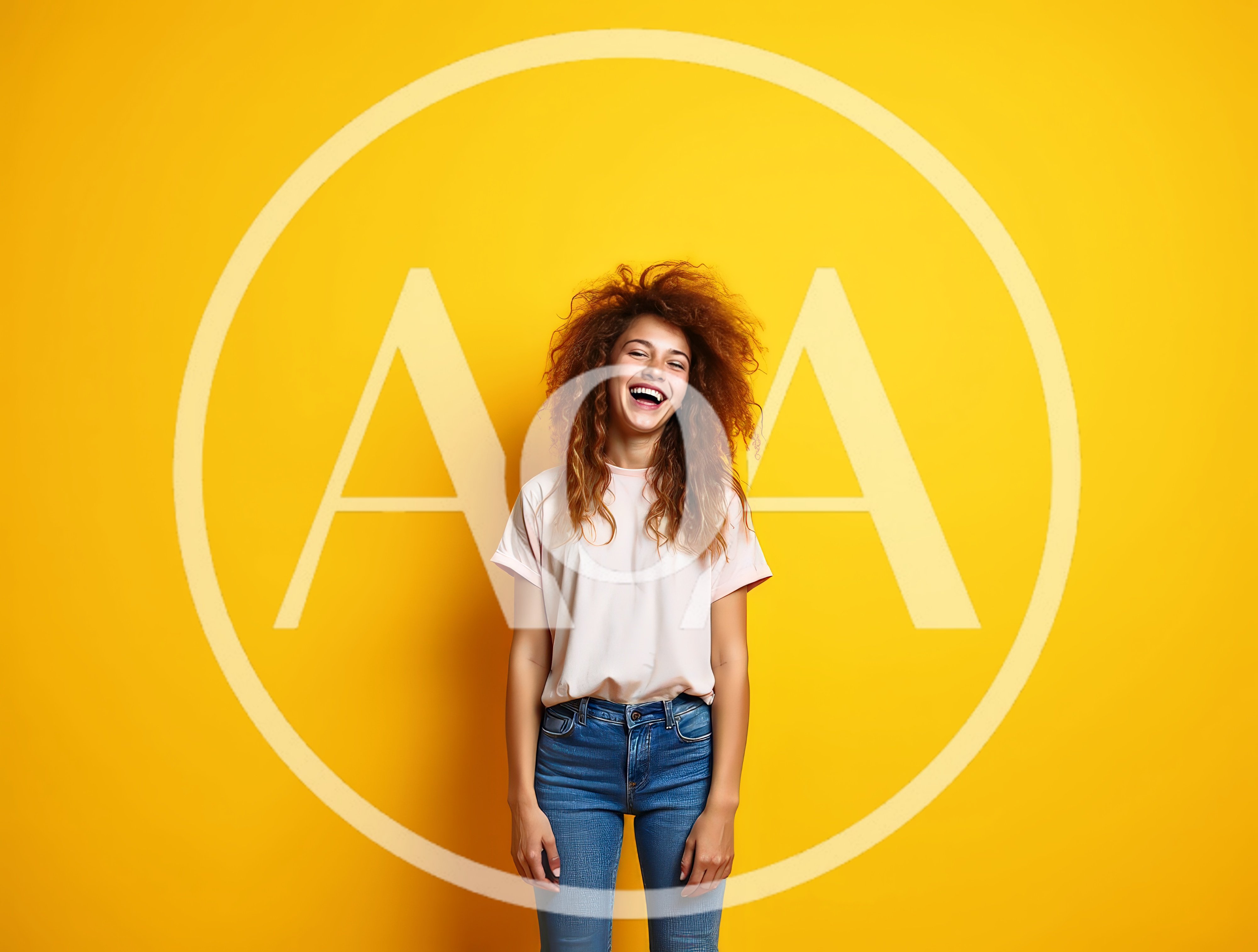 Happy Young Woman With Curly Hair Laughing
