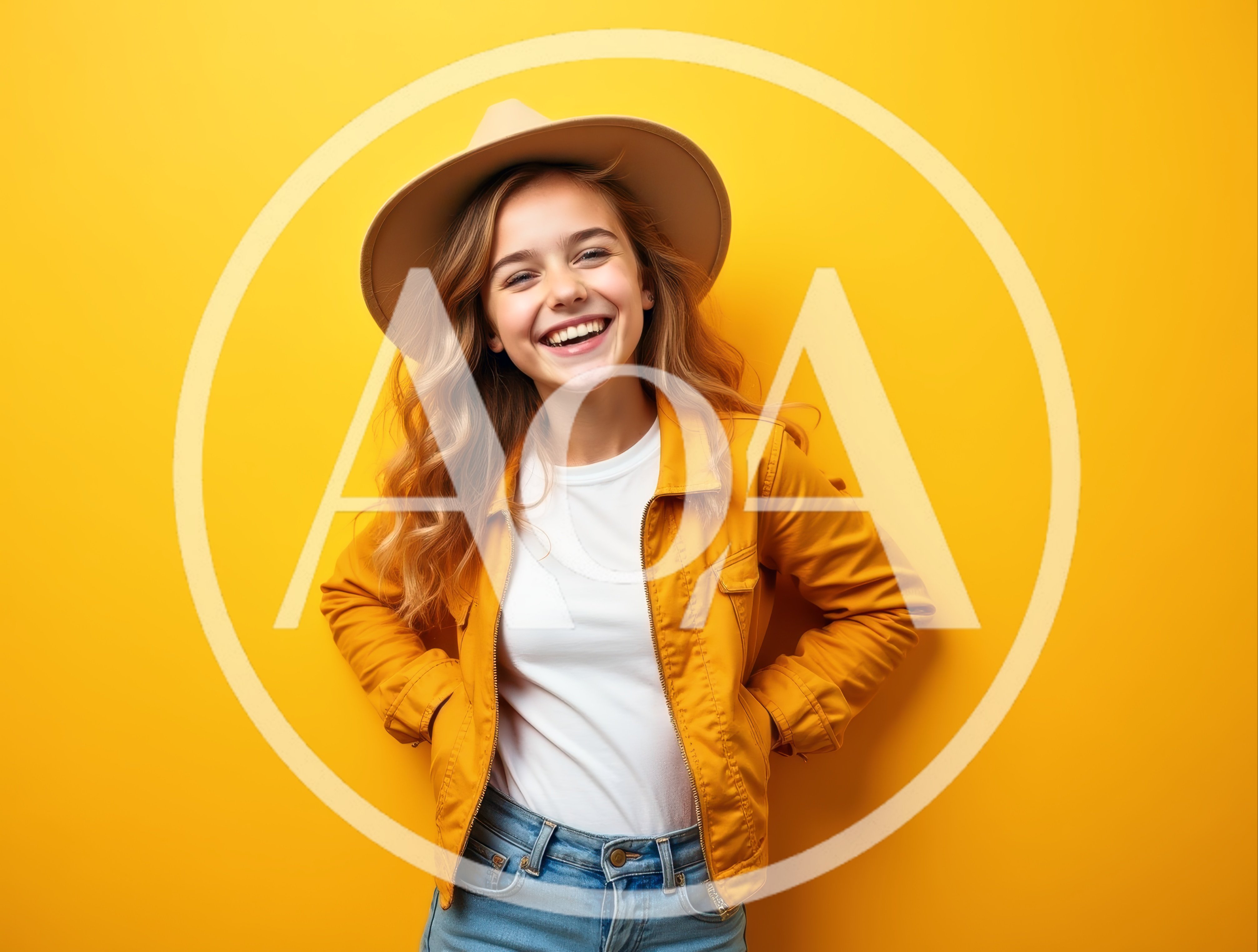 Happy Young Woman Wearing Hat And Yellow Jacket