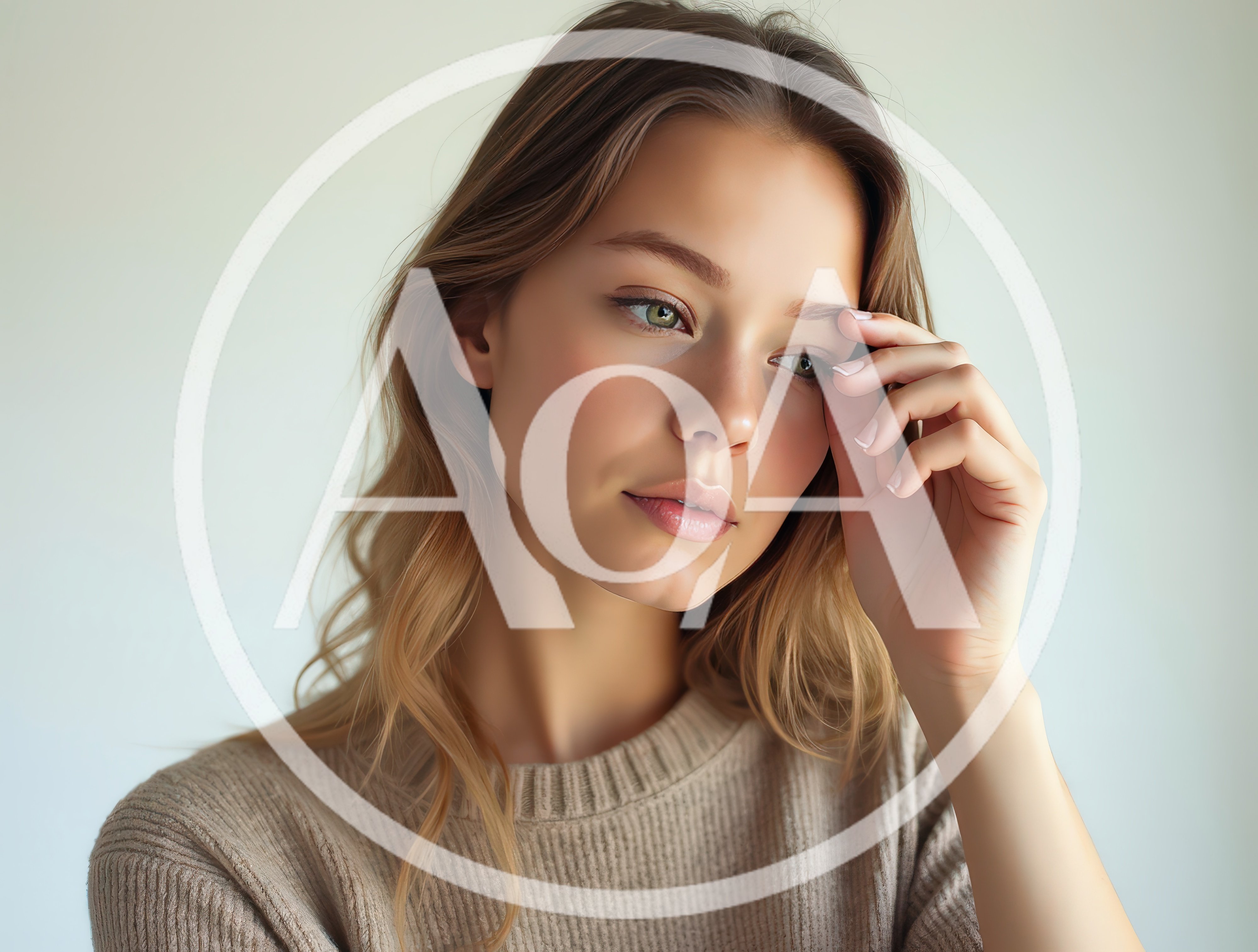 Portrait Of A Young Woman Touching Her Forehead